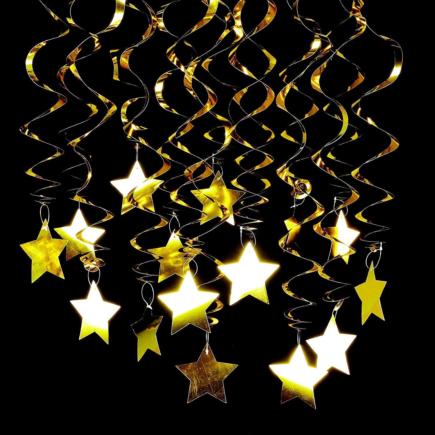 BEISHIDA Gold Star Hanging Swirl Decorations Pack of 15