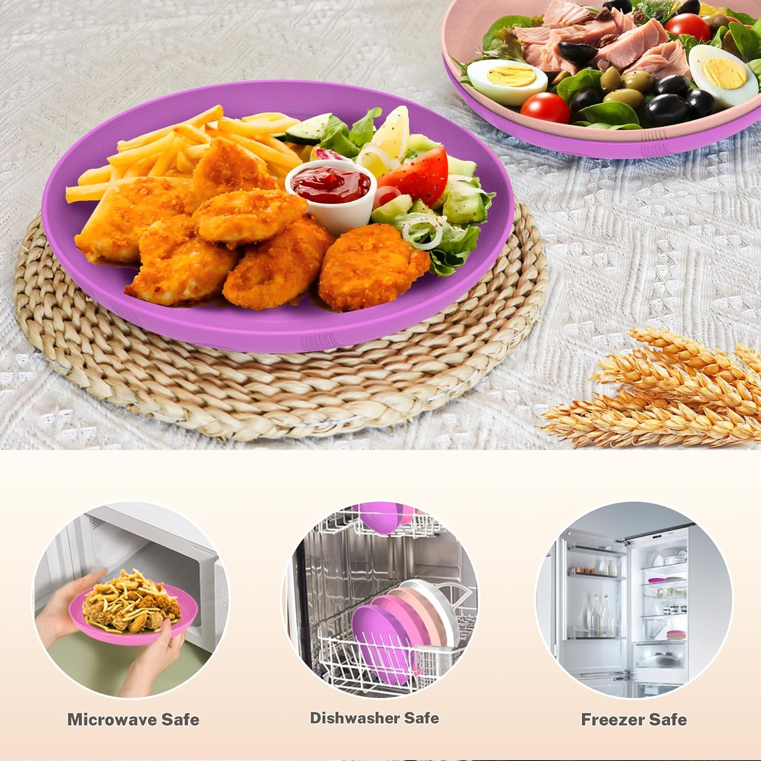 Perlapoc 10 Inch Wheat Straw Plates Set 4 pcs Flower