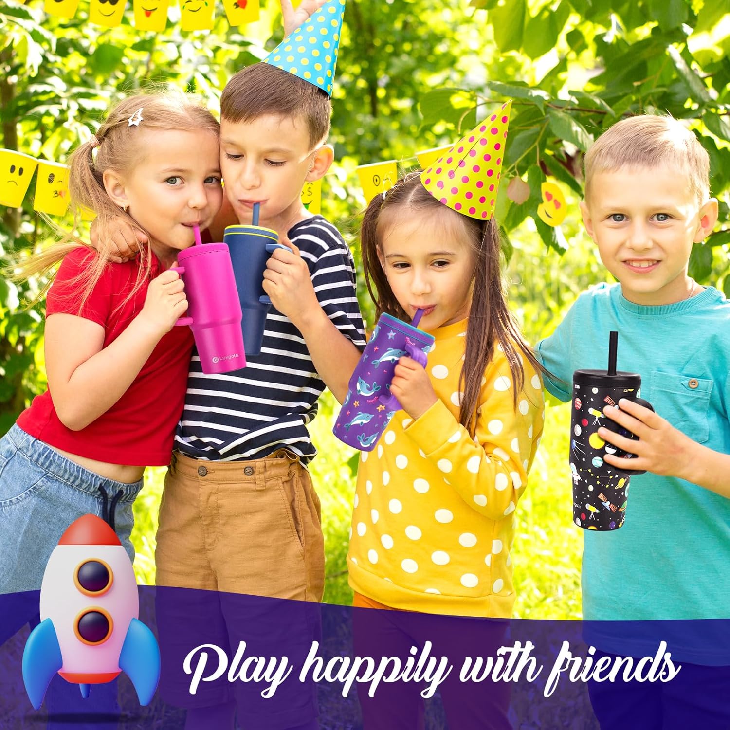 Luxgola Kids 24 oz Tumbler with Handle and Leak Proof Lid