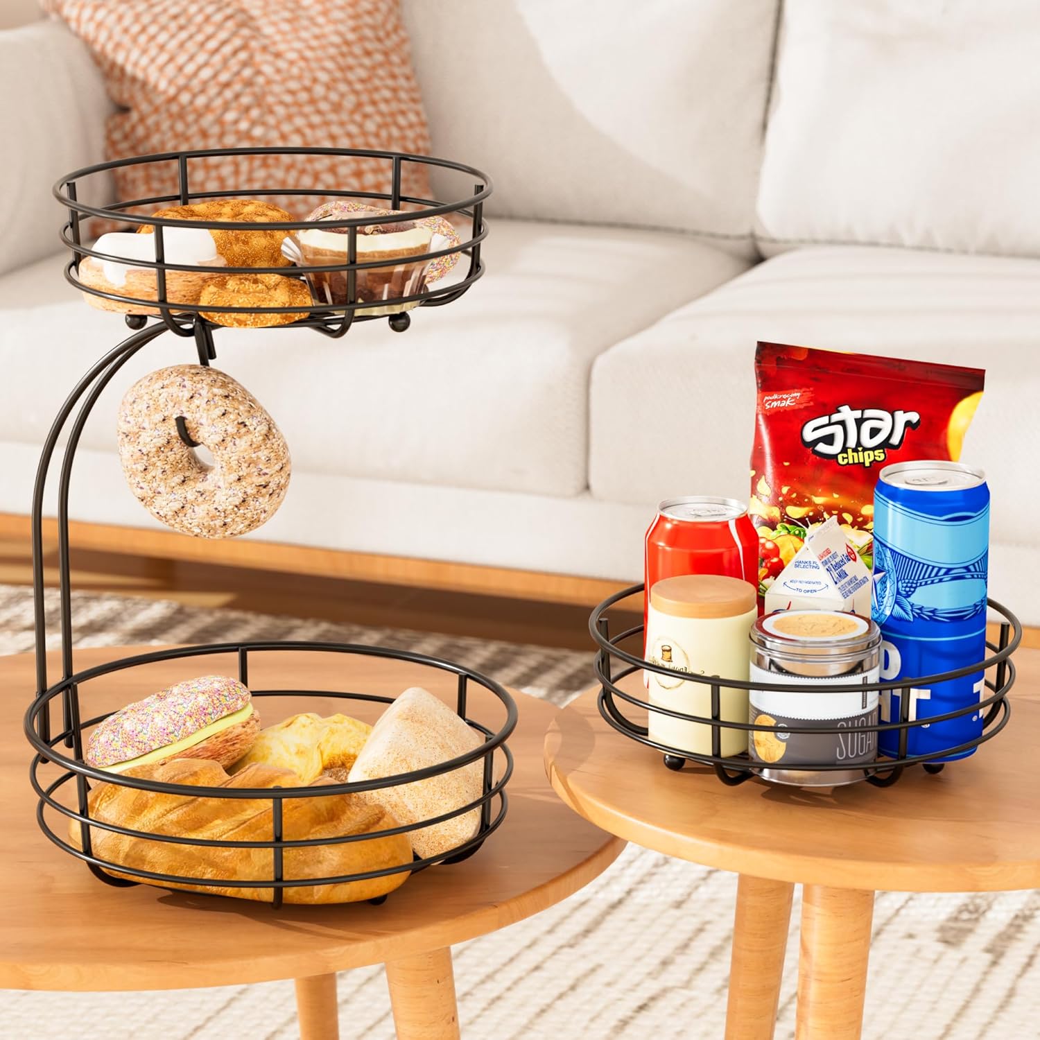 Bextsrack 2-Tier Fruit Basket with Banana Hanger Black