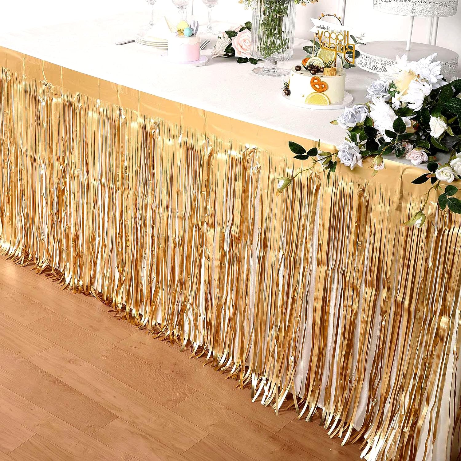Clayghsen 4 Pack 29x108 Inch Metallic Foil Table Skirts