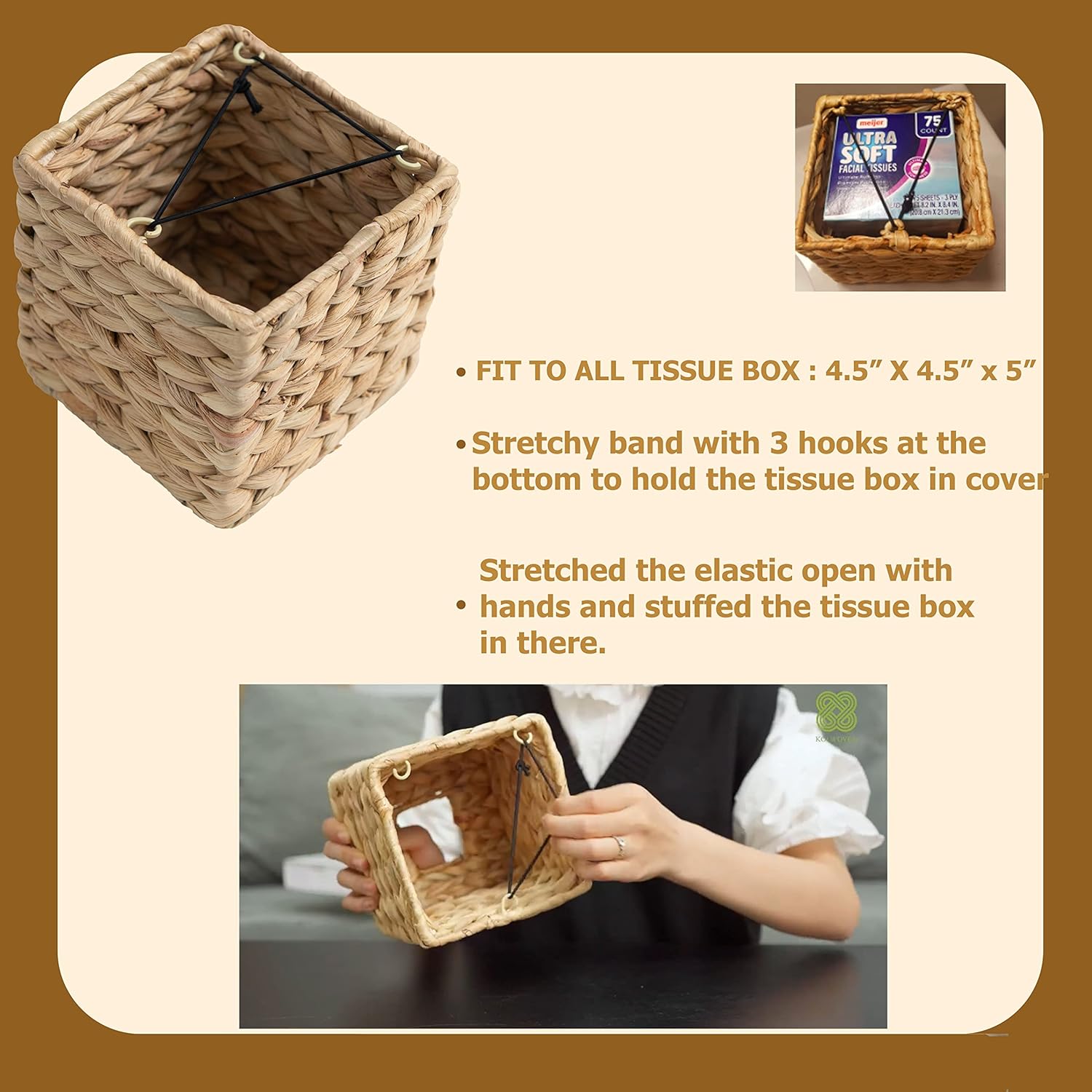 KOLWOVEN Tissue Box Holder Square Wicker