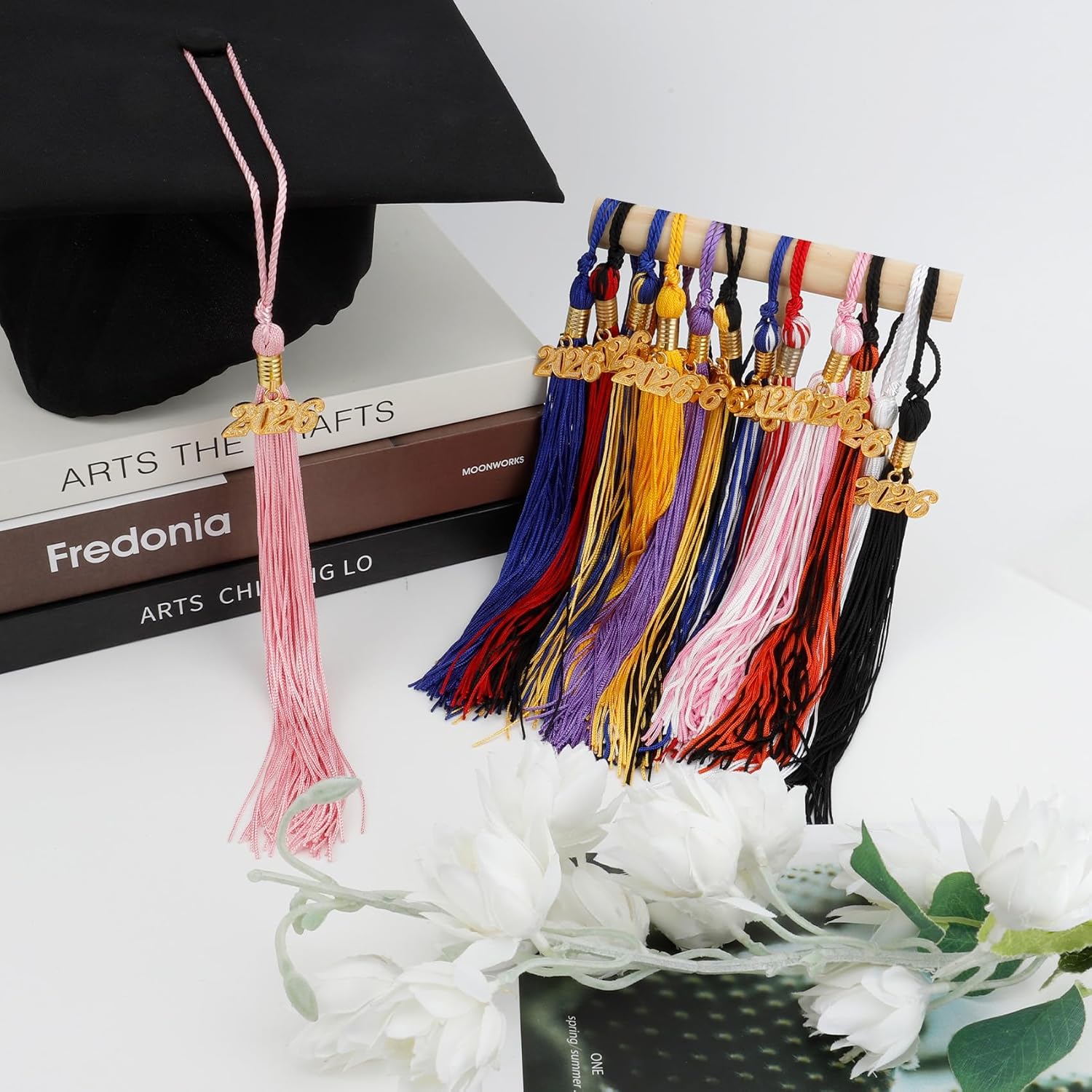 2026 Red White Graduation Tassel with Golden Charm