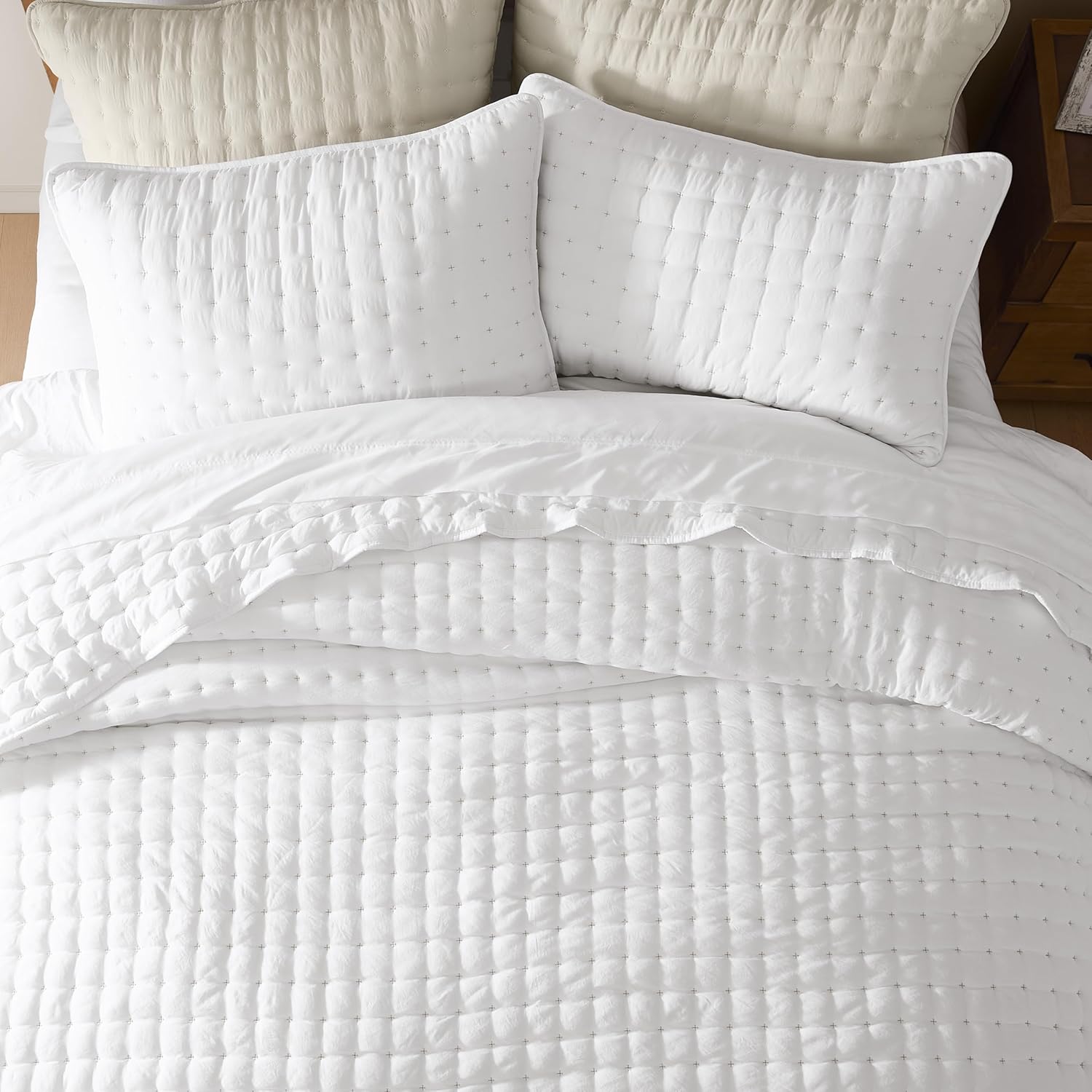 WDCOZY White Queen Quilt Bedding Set with Pillow Shams