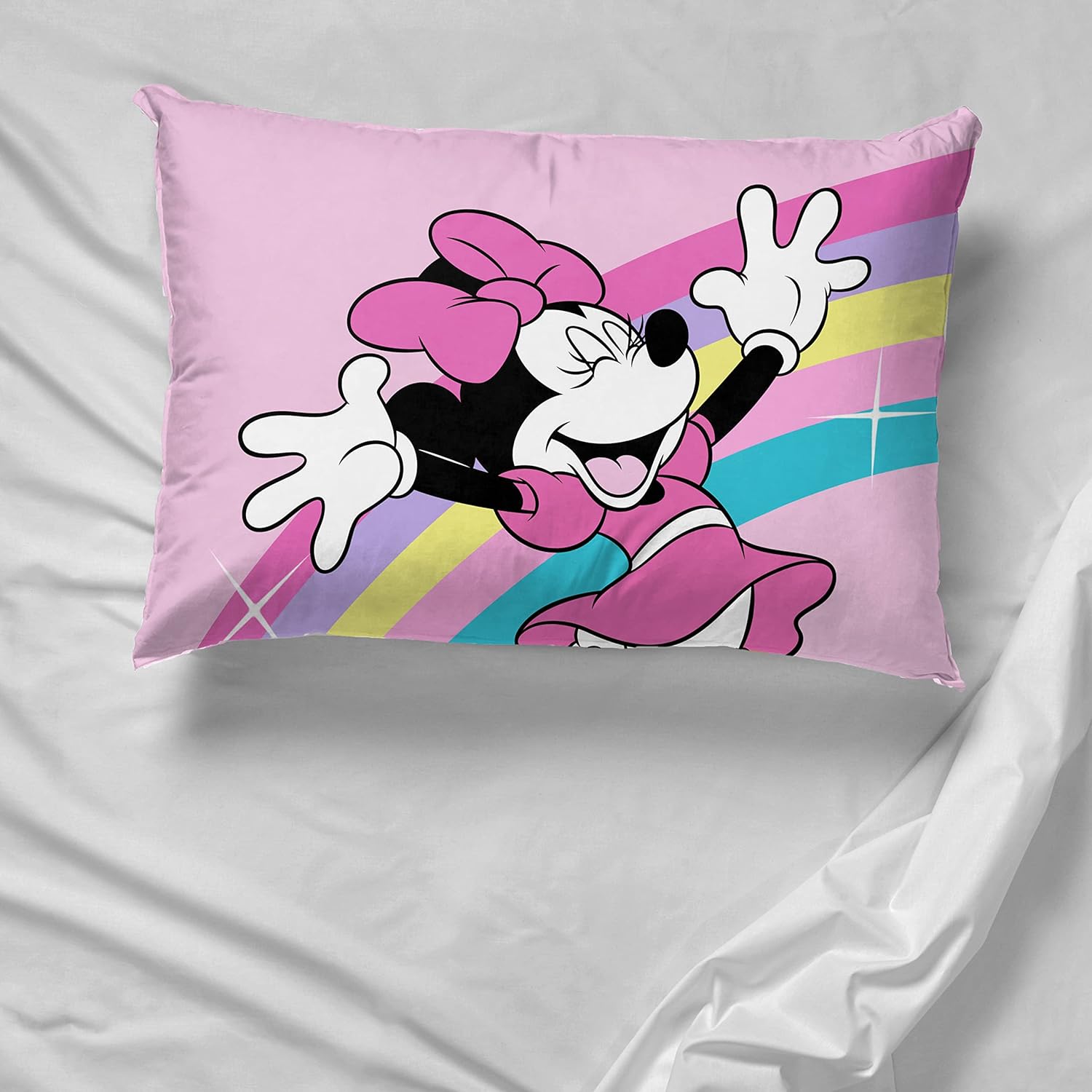 Jay Franco Disney Minnie Mouse Rainbow Stripe Single Reversible Pillowcase