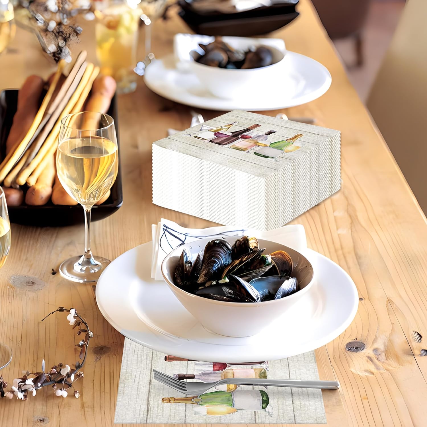 100 Pcs 3-Ply Wine Themed Cocktail Napkins