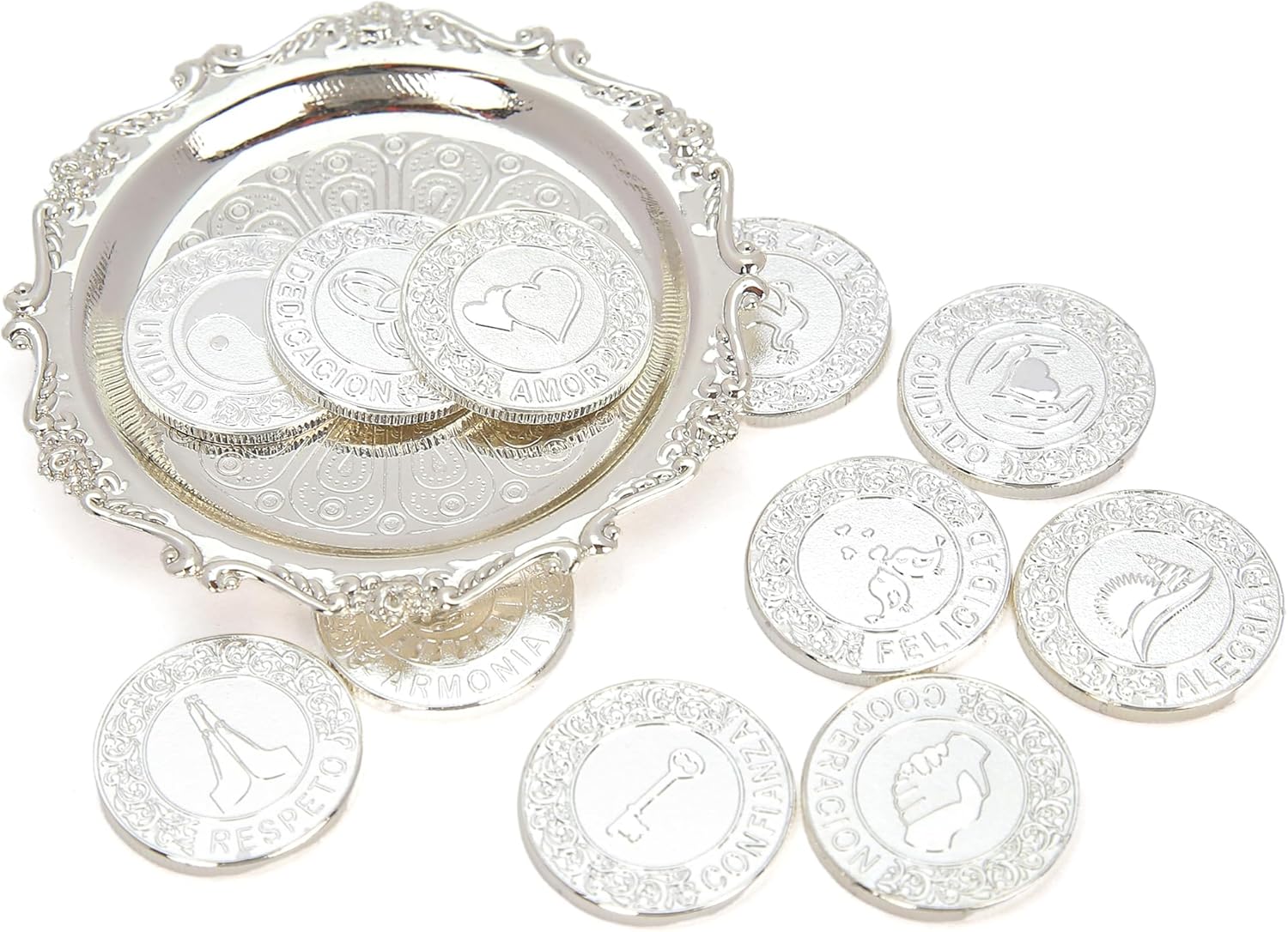 TINGKU Silver Spanish Wedding Ceremony Coins Set with Tray