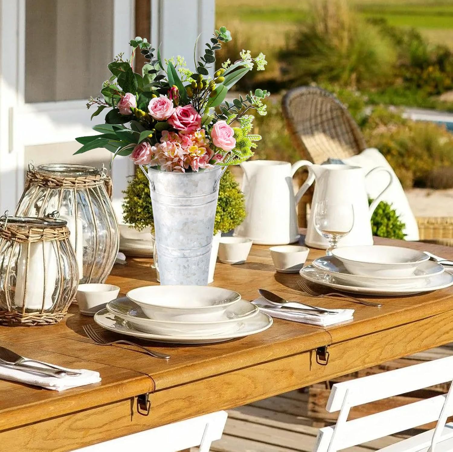 8pcs 10inch Galvanized Flower Bucket Set