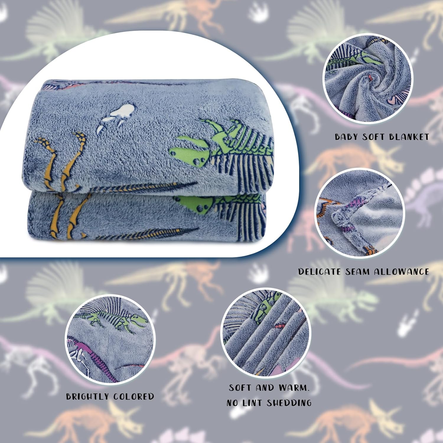 Glow in The Dark Dinosaur Throw Blanket for Kids