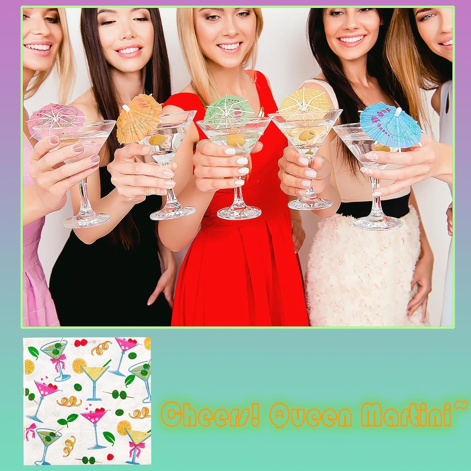 Martini Party Decorations Cocktail Napkins 52 Pack 5x5 Folded