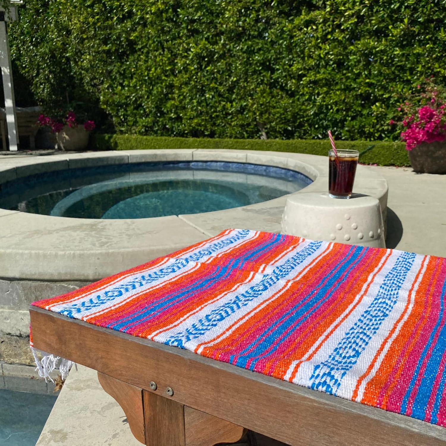 Del Mex Classic Mexican Blanket 70x50 Orange Pink Blue