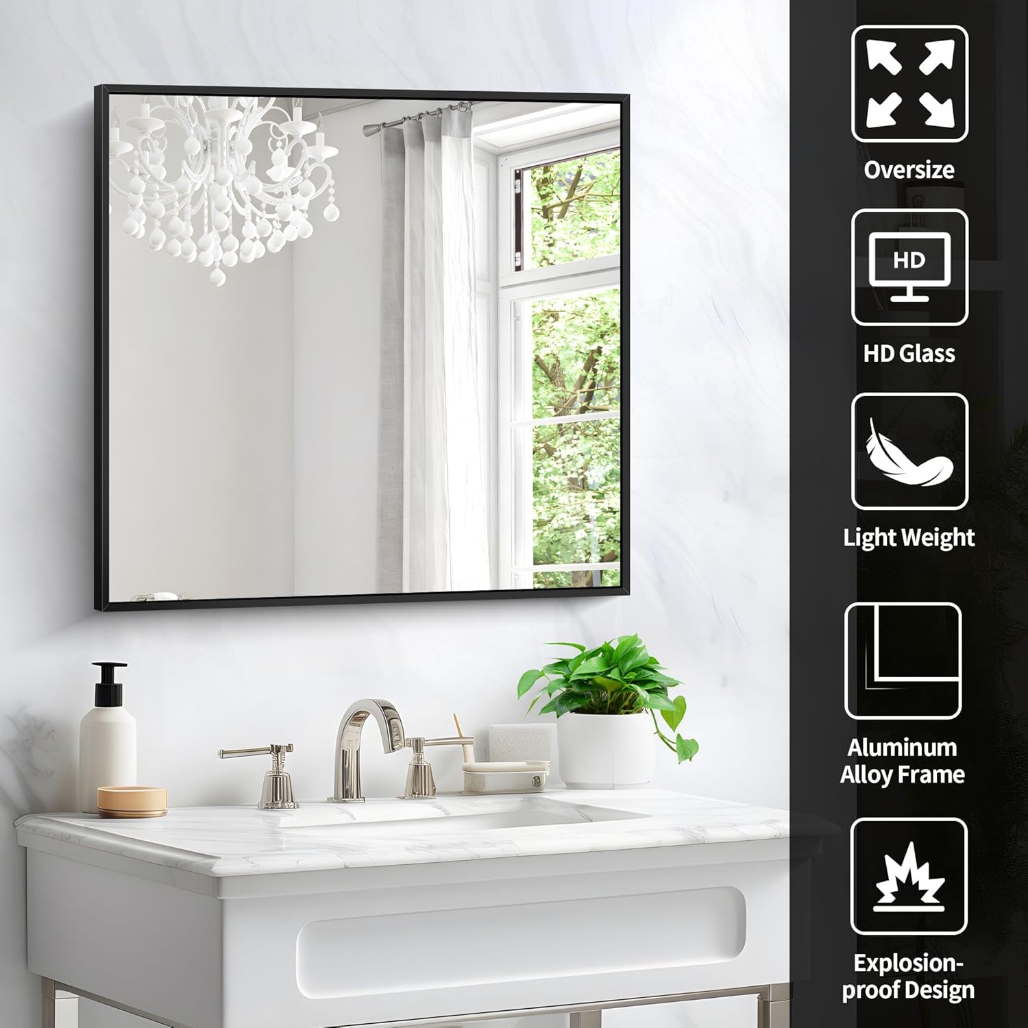 COFENY 30x30 Inch Wall Bathroom Mirror with Metal Frame