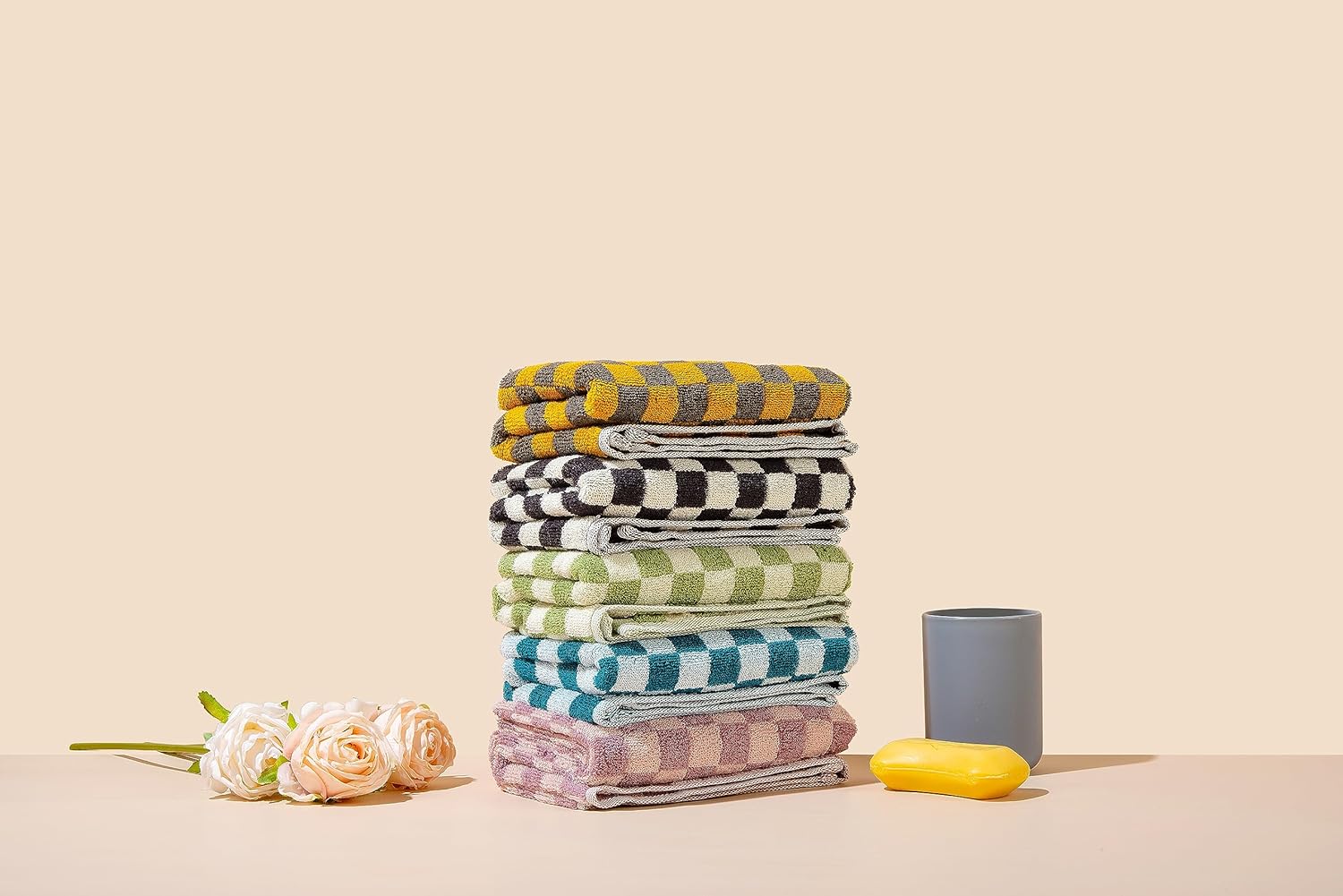 Madi-Cadi Hand Towels 5 Pack - Soft Absorbent Checkered Design