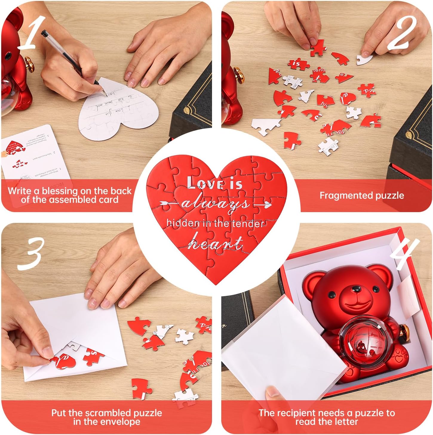 Cute Teddy Bear with Preserved Rose - Romantic Gift