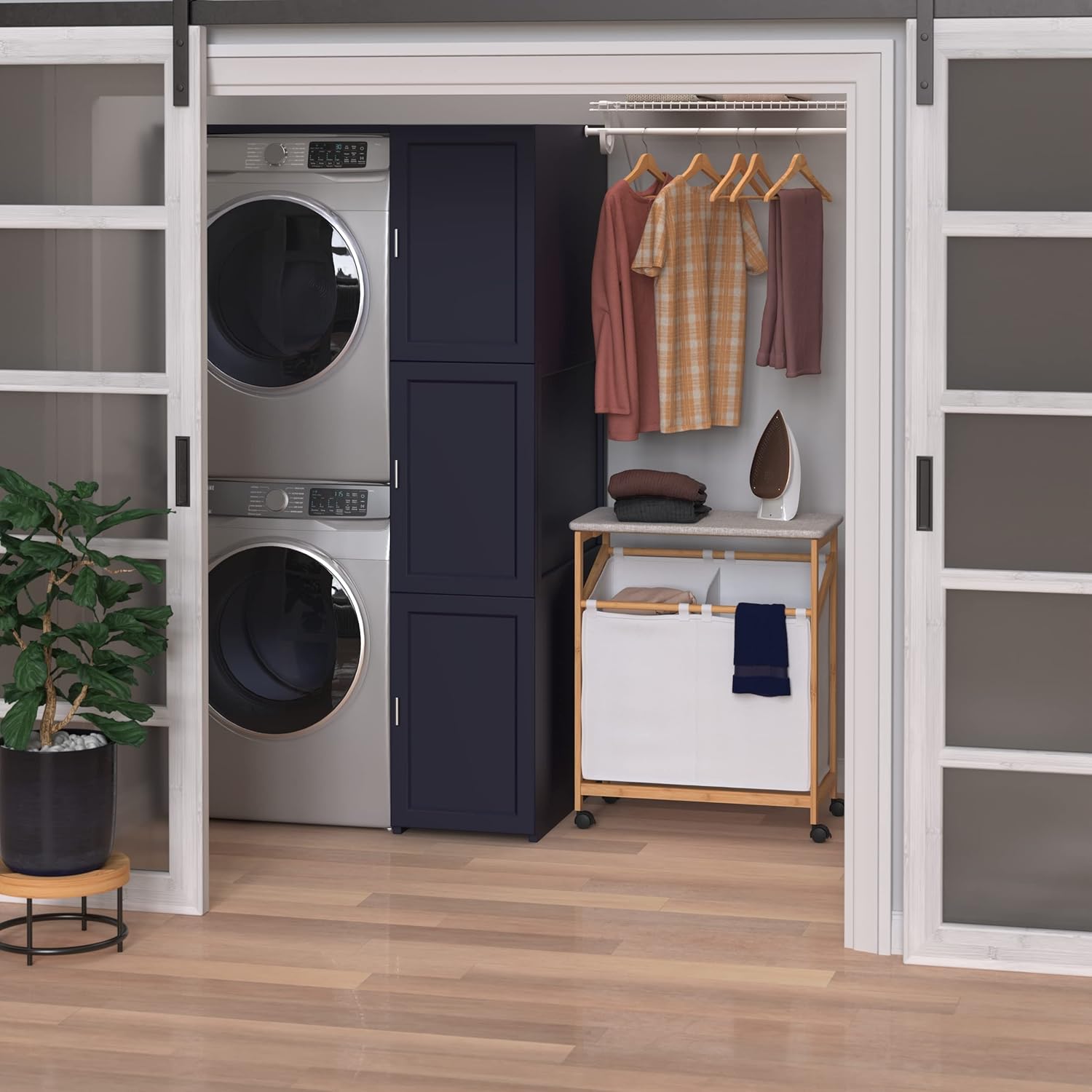 ClosetMaid Bamboo Laundry Hamper Cart with Ironing Board