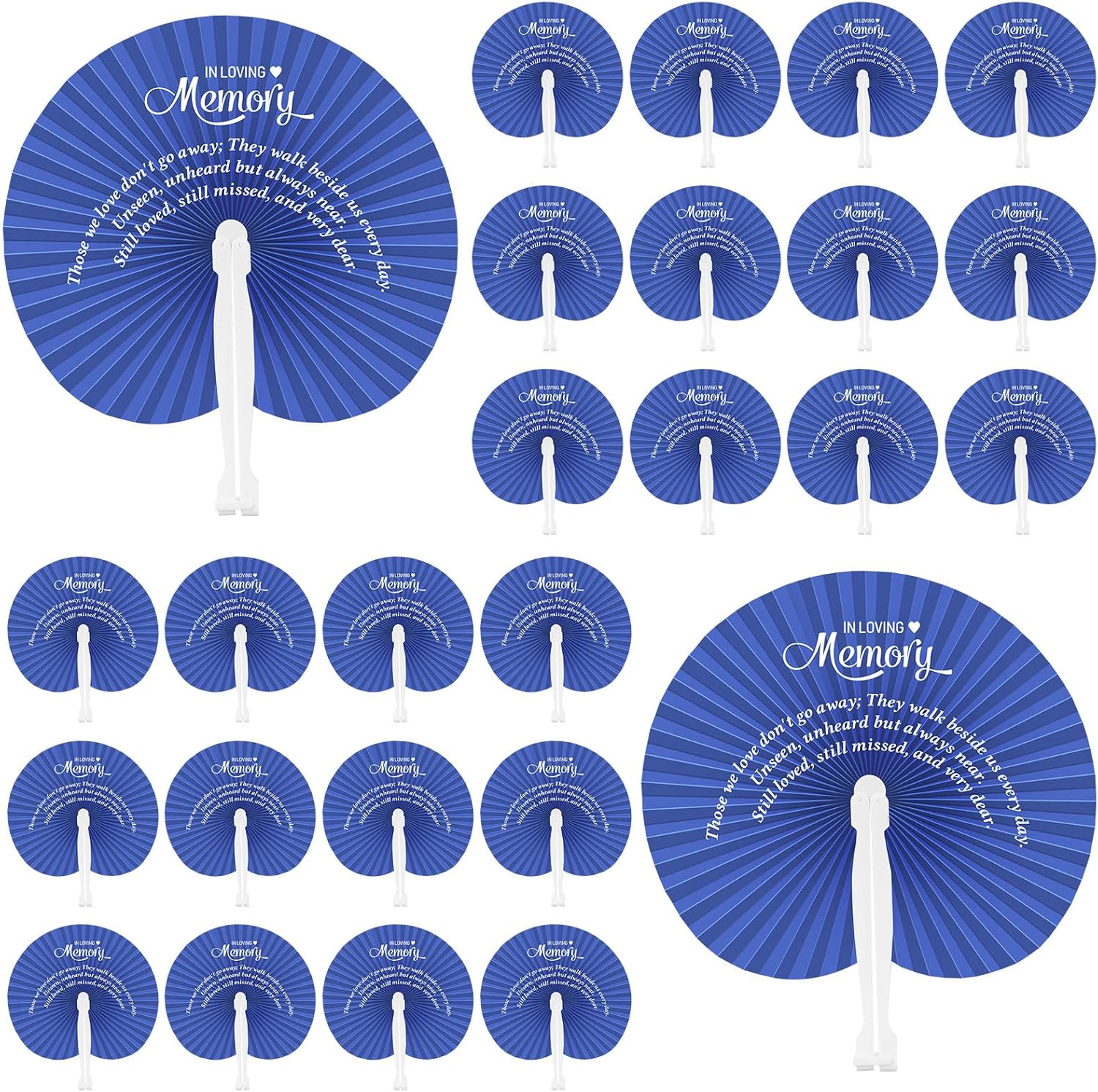 Roowest 25 Pcs Blue Memorial Folding Fans for Funerals