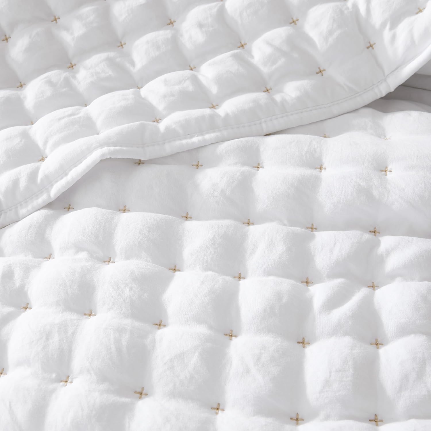 WDCOZY White Queen Quilt Bedding Set with Pillow Shams
