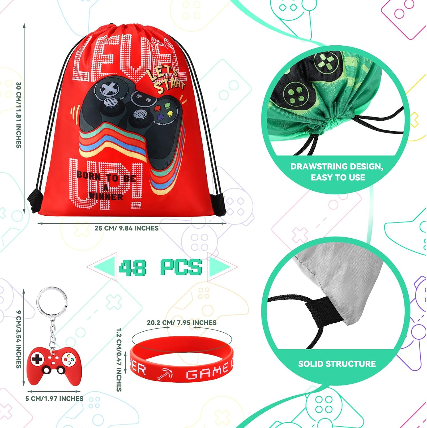 Hungdao 48 Pcs Gamer Party Favors Set