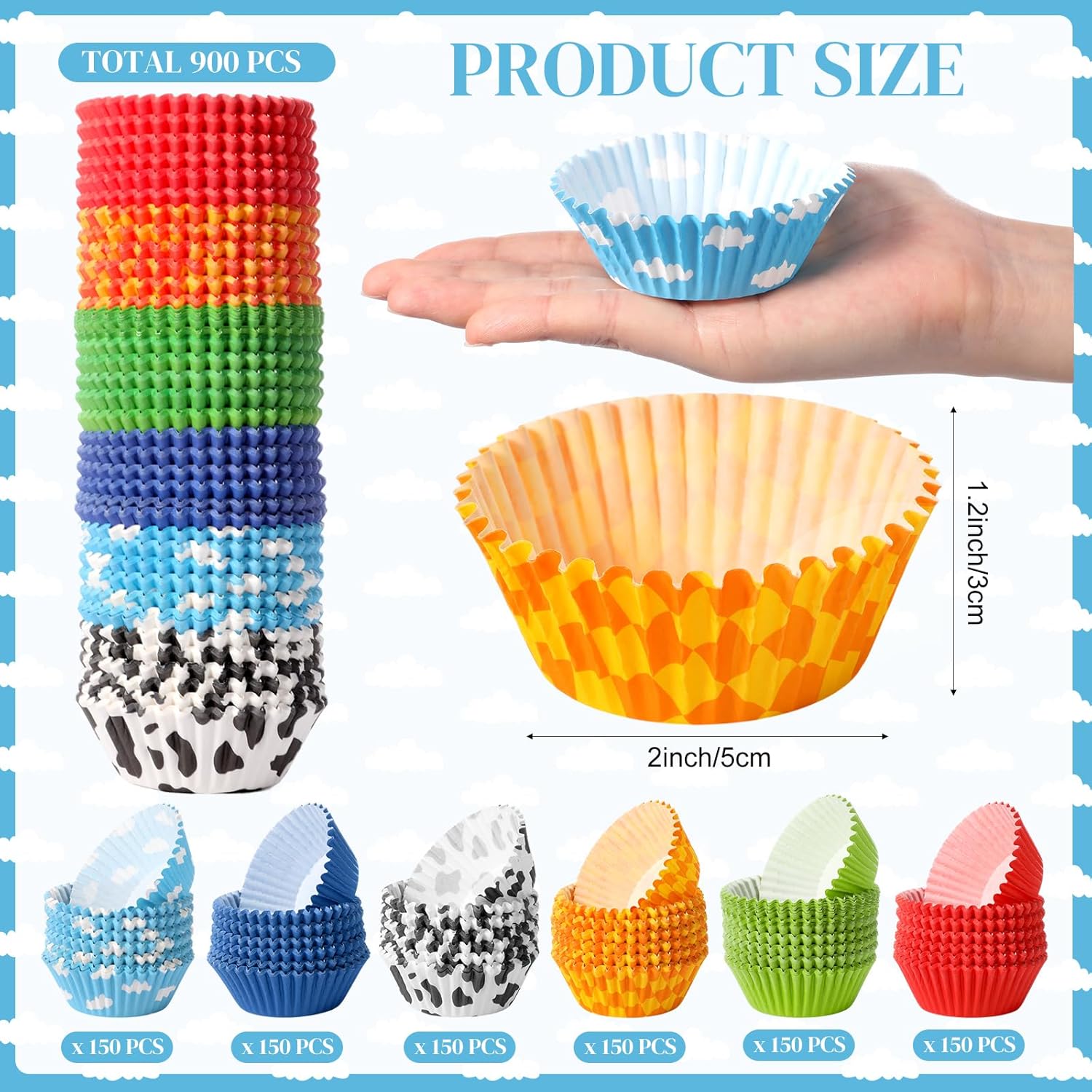 Vesici 900 Count Cartoon Birthday Cupcake Liners