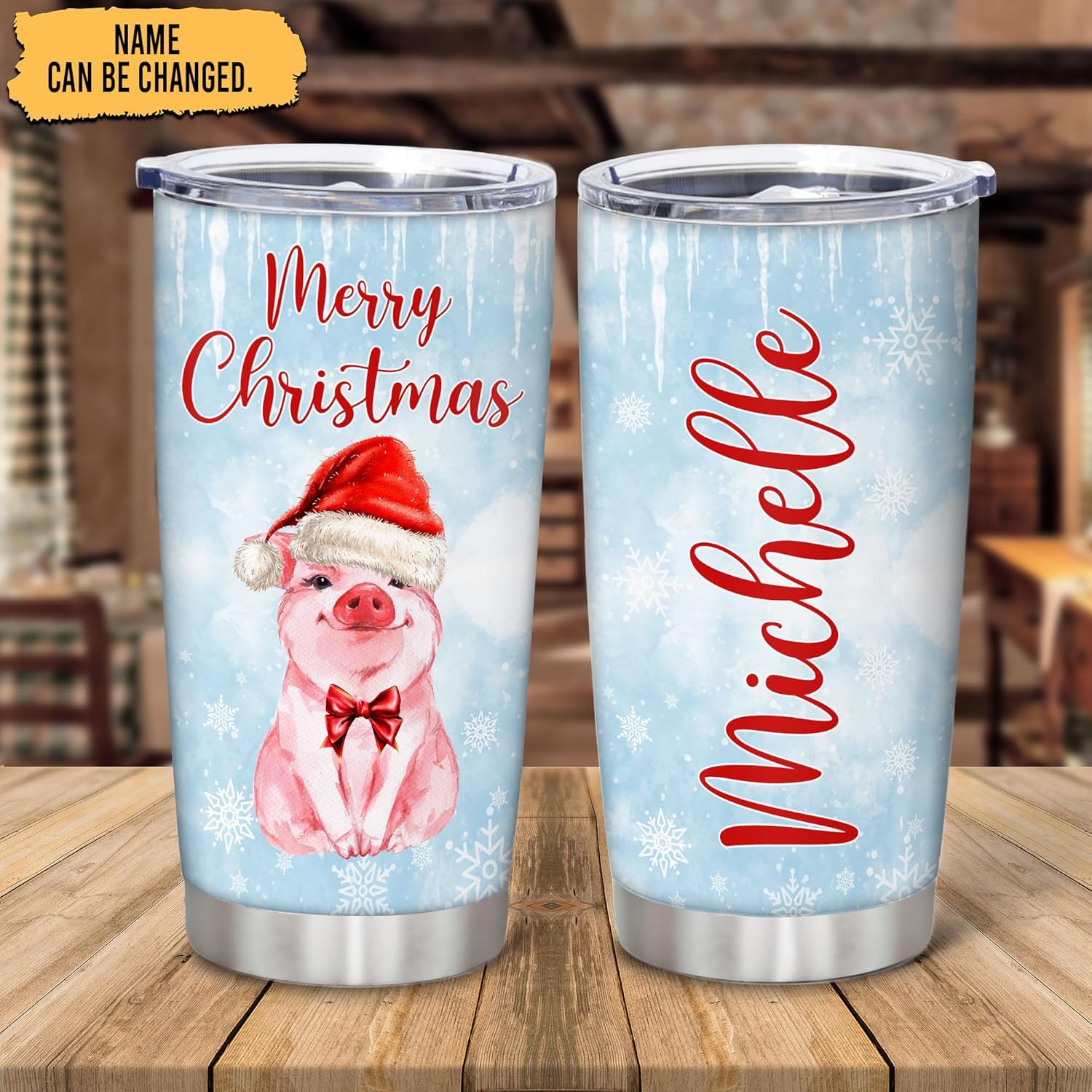 Hyturtle Custom Name Pig Christmas Coffee Tumbler 20oz