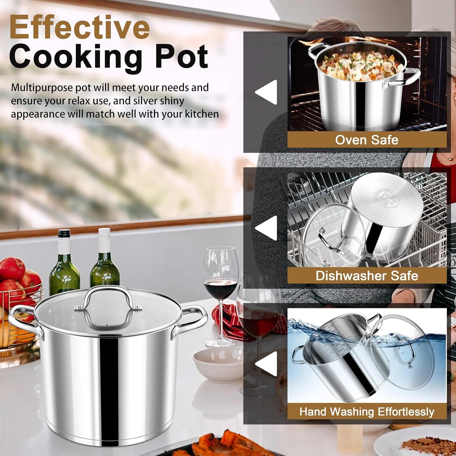 PP CHEF 10 Quart Extra Large Stockpot with Glass Lid