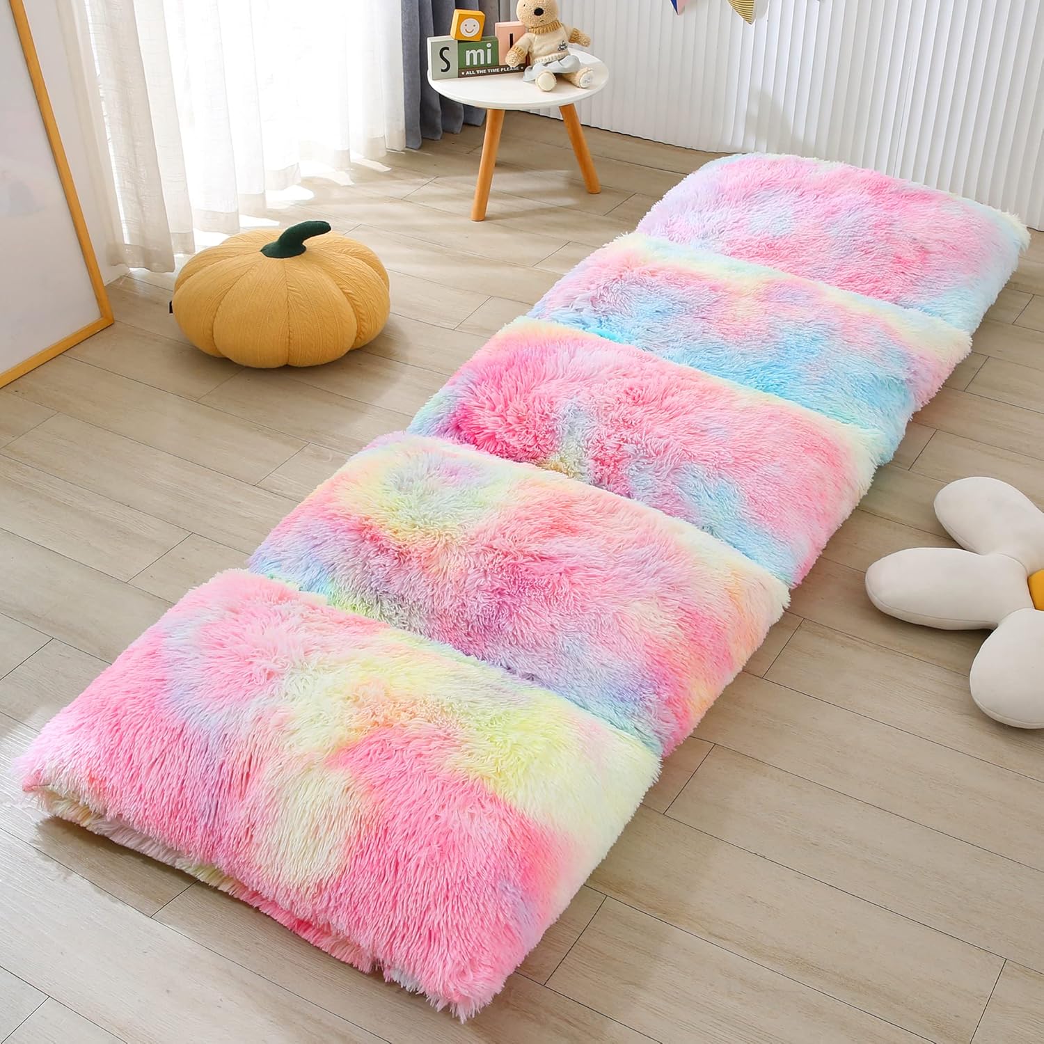 Mengersi Velvet Floor Pillows Faux Fur Tie Dye Cover