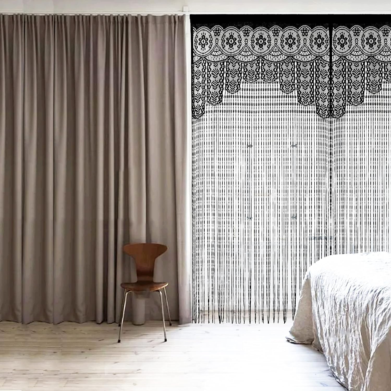 HSYLYM Macrame Curtain Black 35x79in