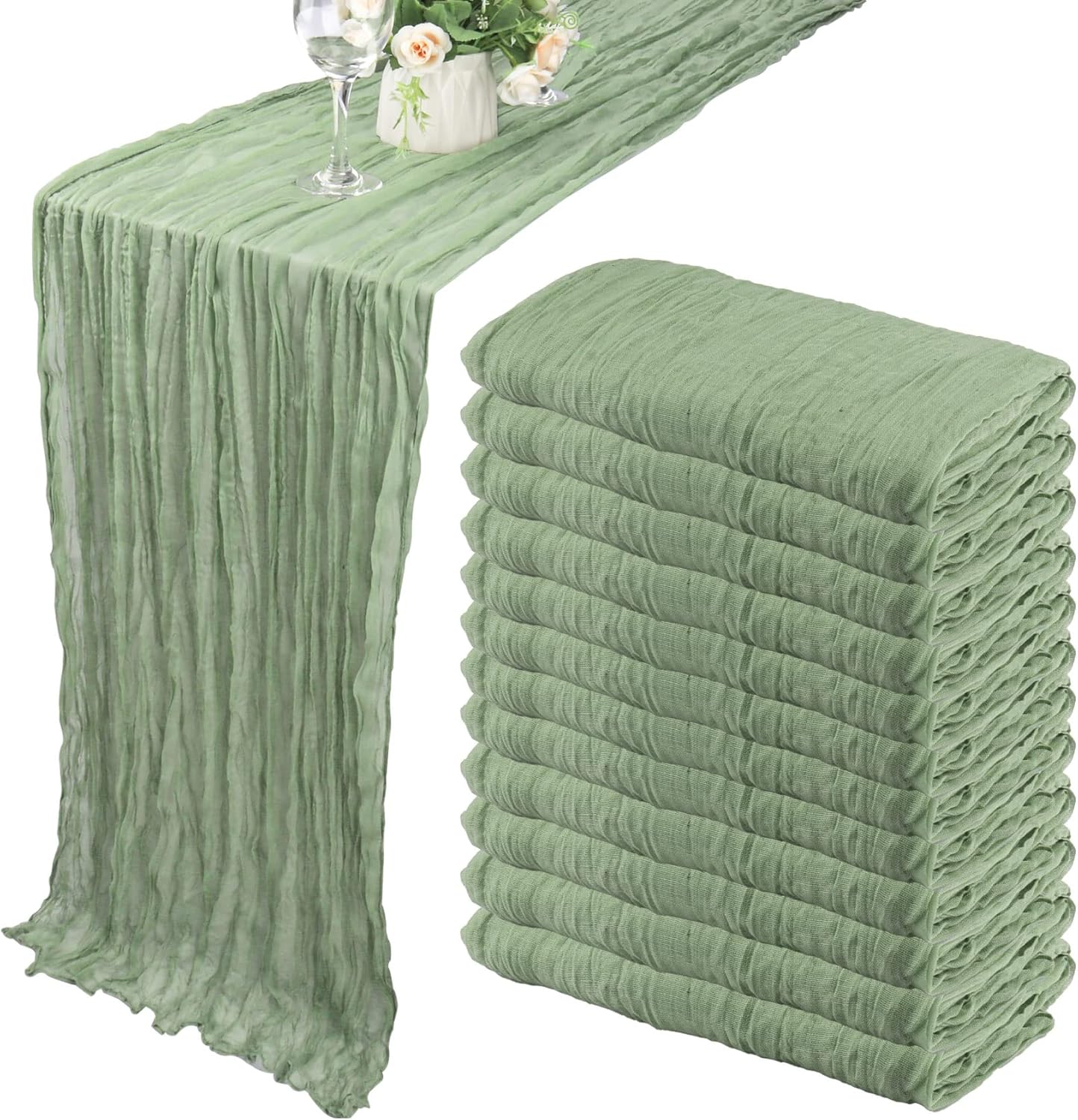 12 Pack 10ft Dusty Sage Green Cheesecloth Table Runner