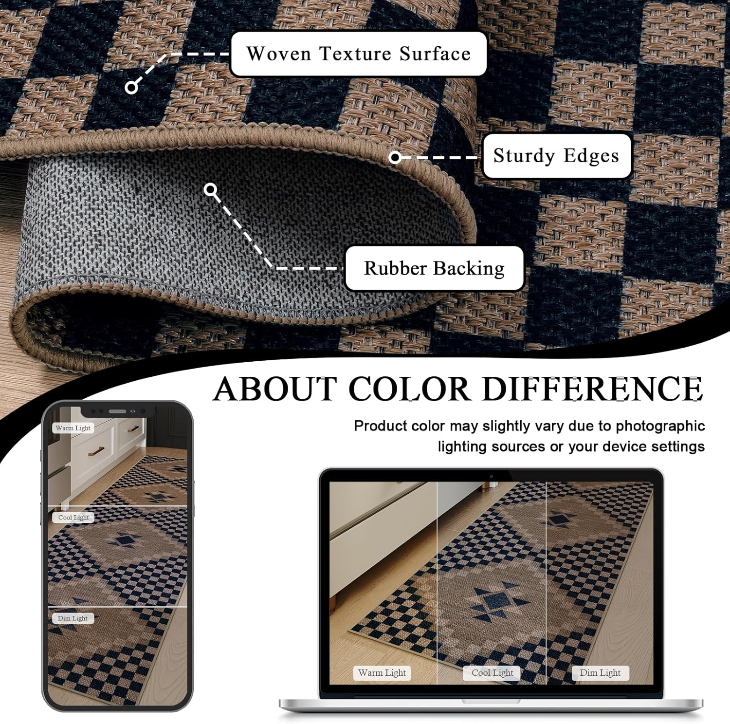 Livebox Easy Jute Runner Rug 2x6 Black Checkered