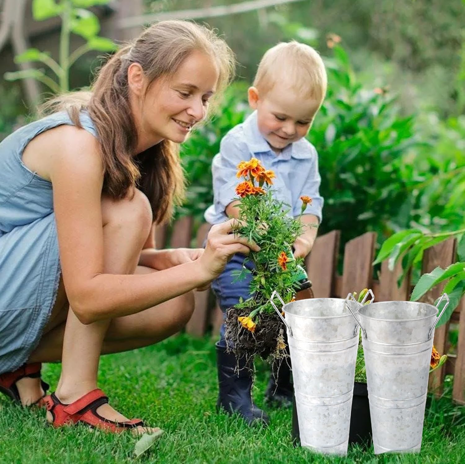 8pcs 10inch Galvanized Flower Bucket Set