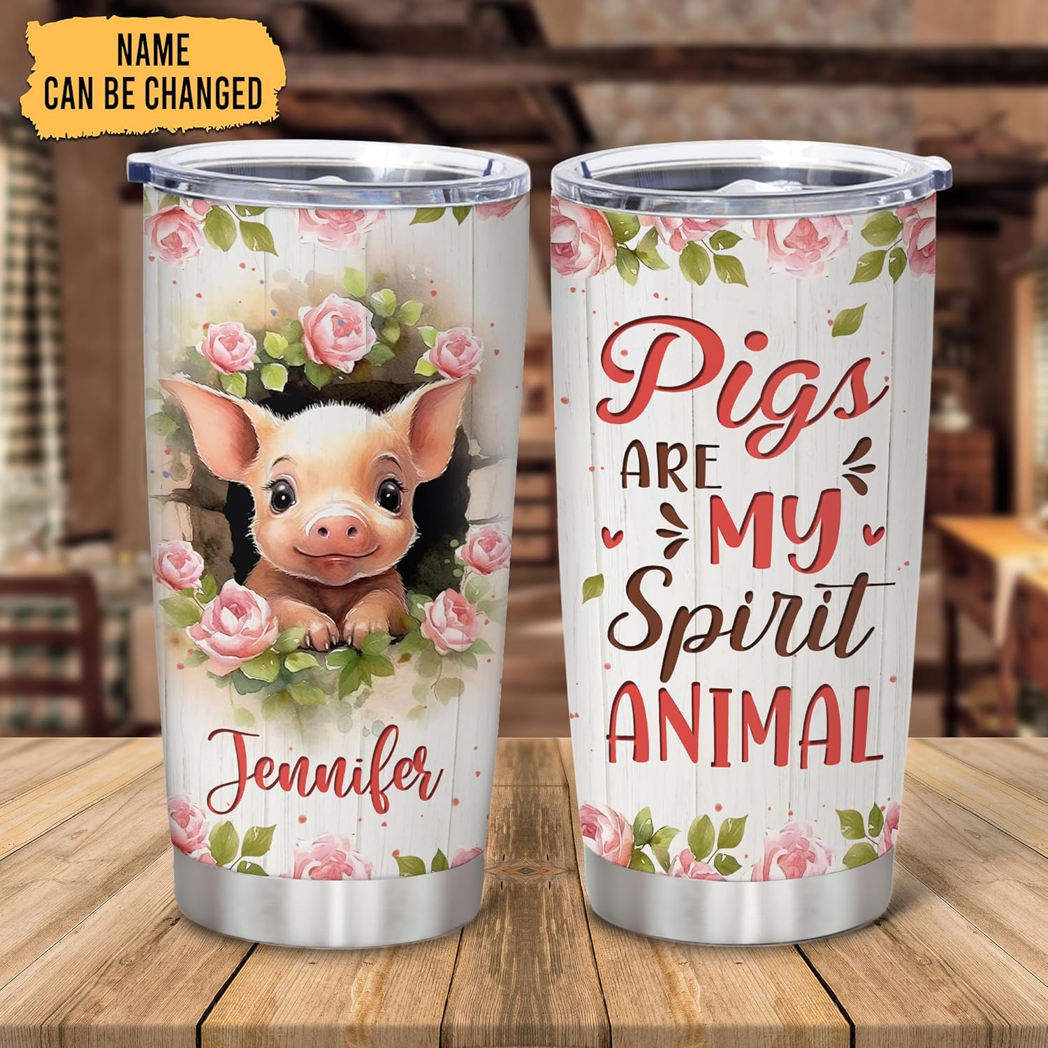 Hyturtle Personalized Pig Tumbler 20oz With Flip Lid
