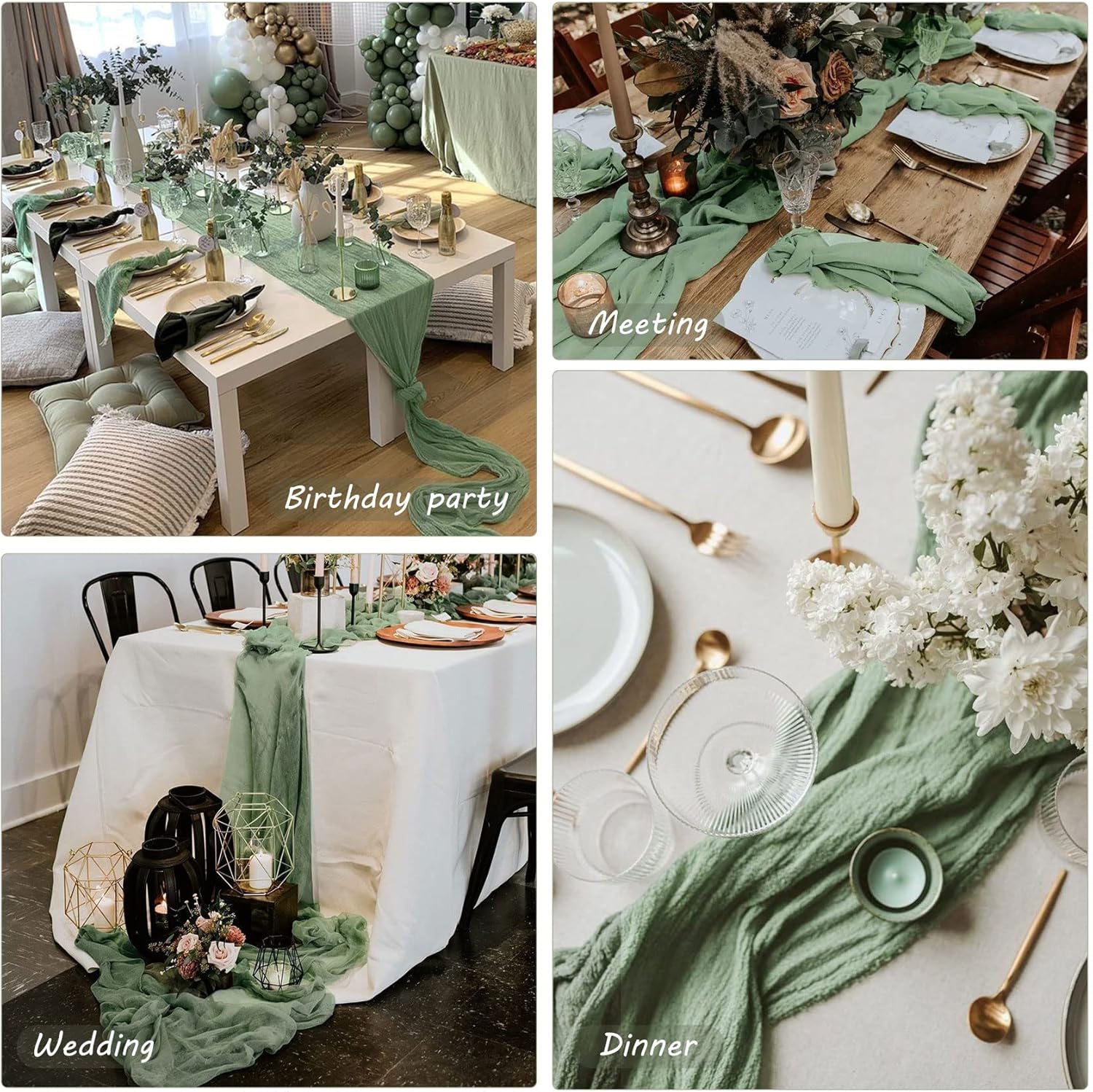 12 Pack 10ft Dusty Sage Green Cheesecloth Table Runner