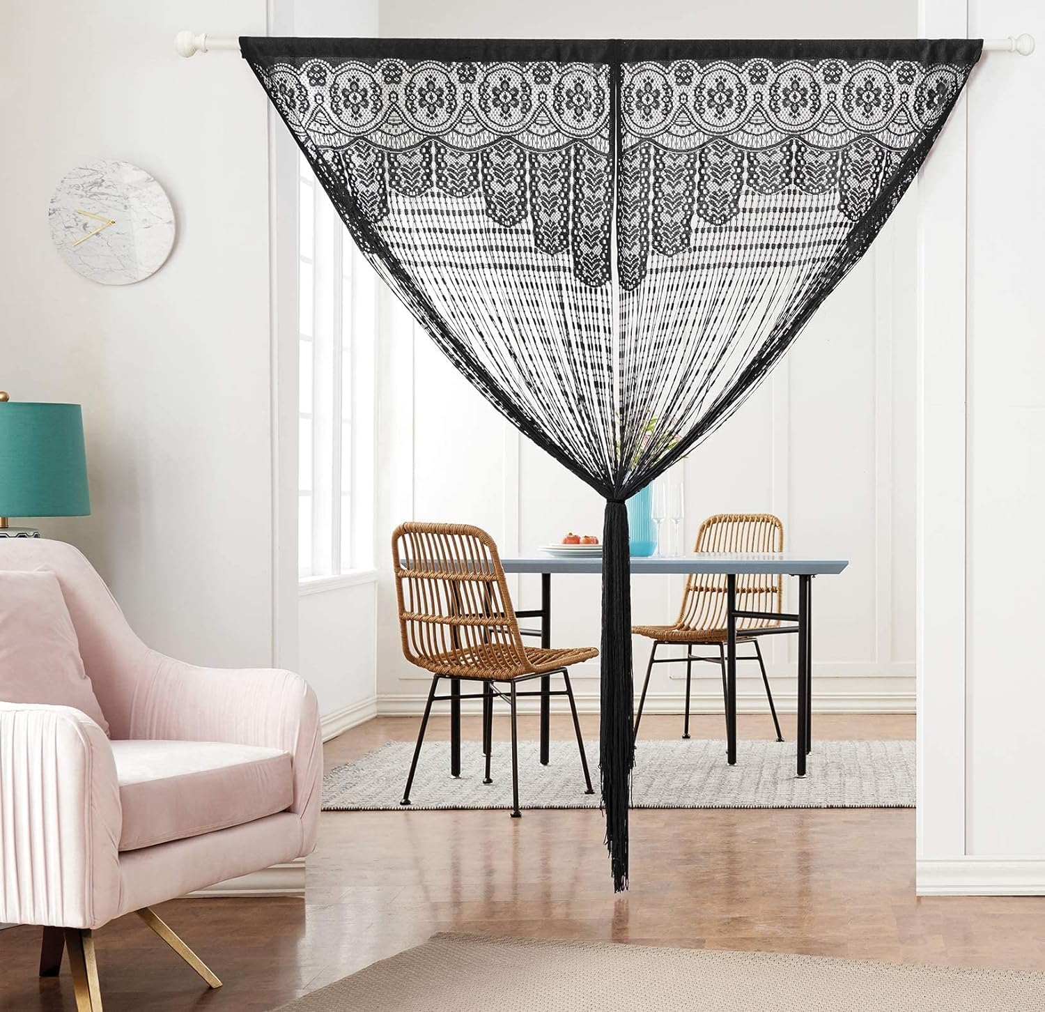 HSYLYM Macrame Curtain Black 35x79in