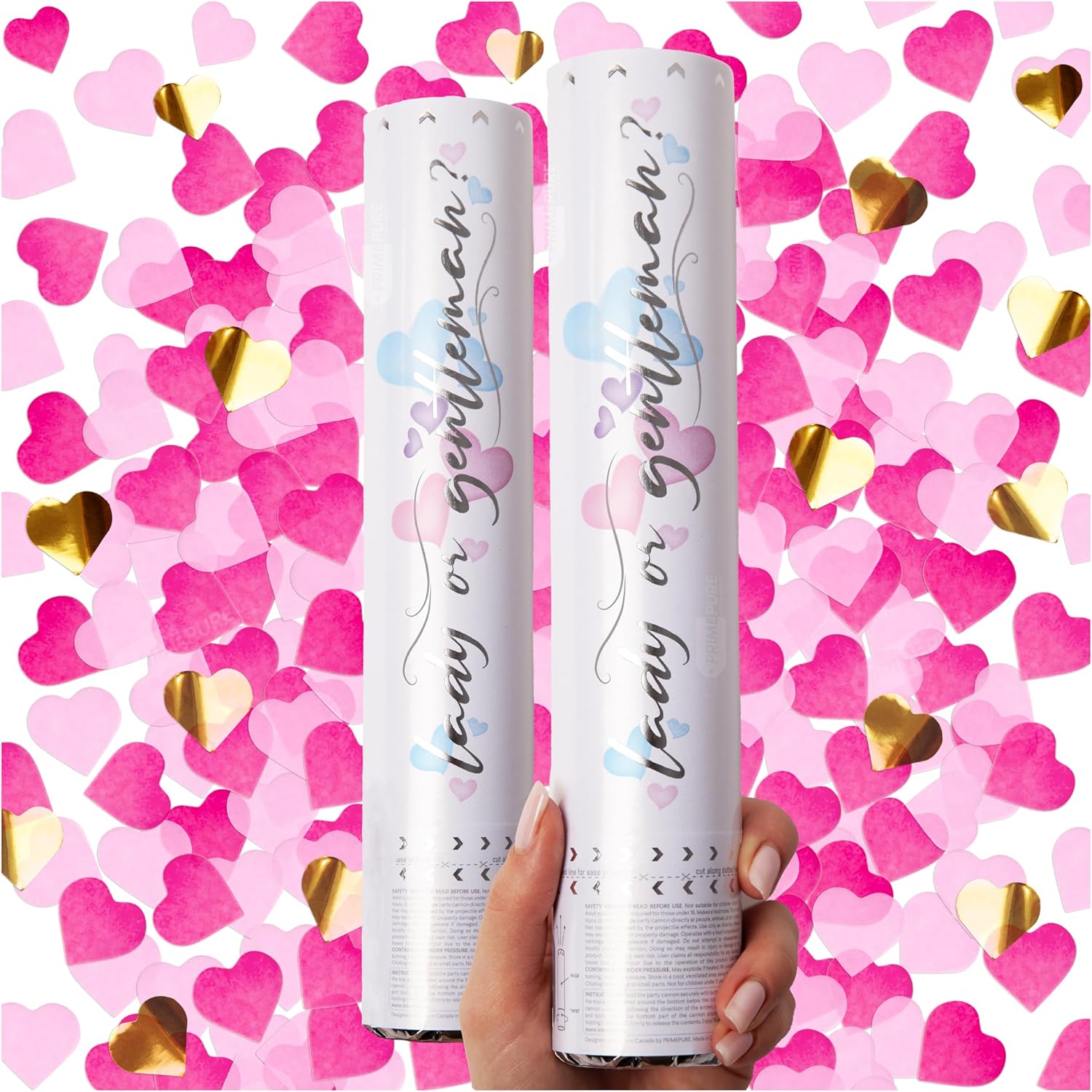 PrimePure Pink Heart Shaped Confetti Cannon - 2 Pack Gender Reveal Party Poppers
