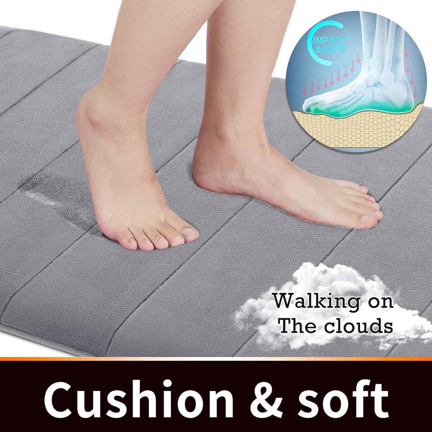 Yimobra Memory Foam Bath Mat Rug 24x17 Inches Grey