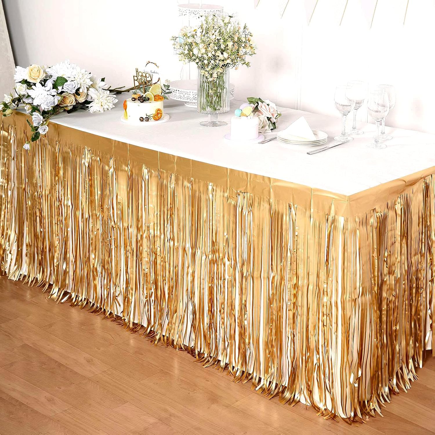 Clayghsen 4 Pack 29x108 Inch Metallic Foil Table Skirts