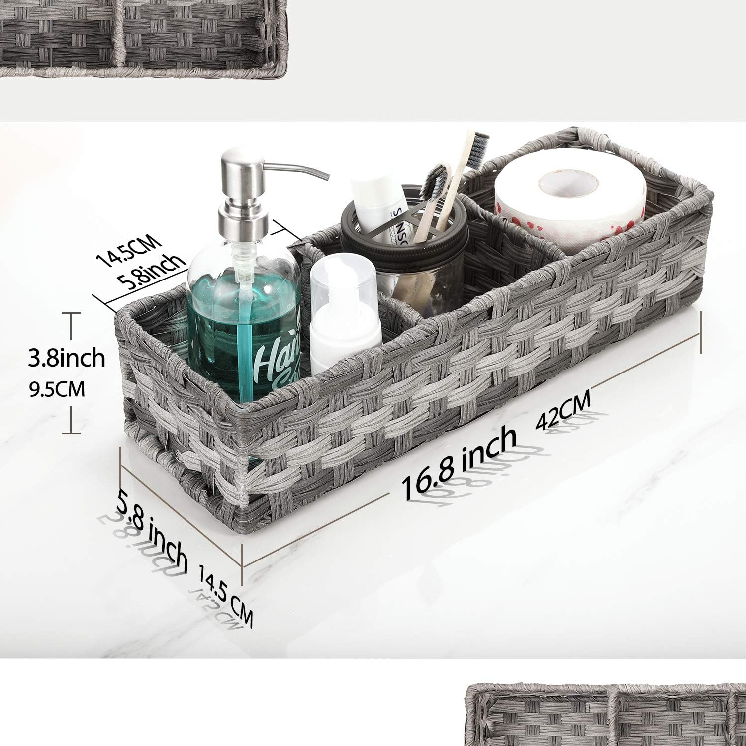 Larger Compartments Toilet Paper Basket with Divider - Rustic Farmhouse Decor