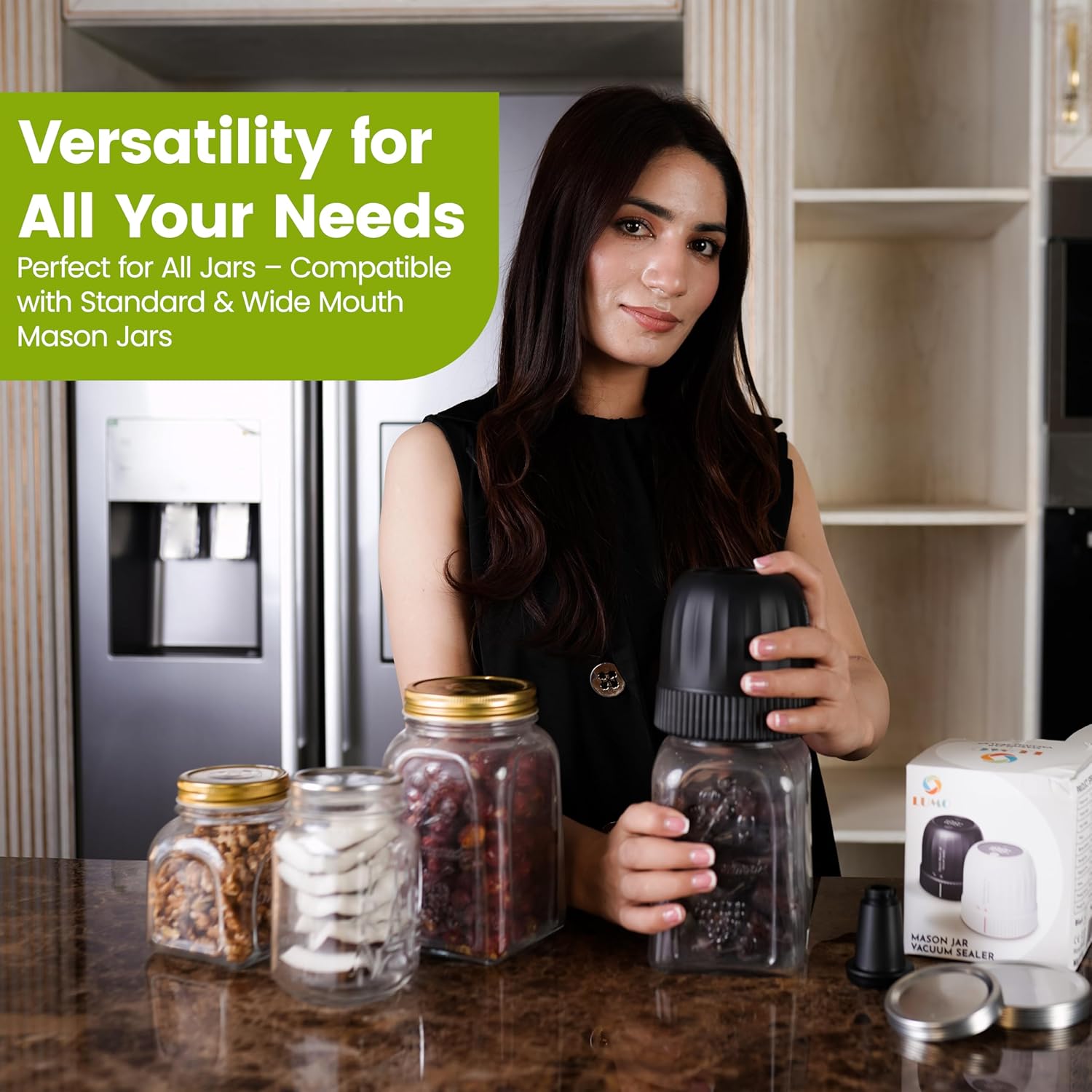 Lumo 3-in-1 Mason Jar Vacuum Sealer with Rechargeable Battery