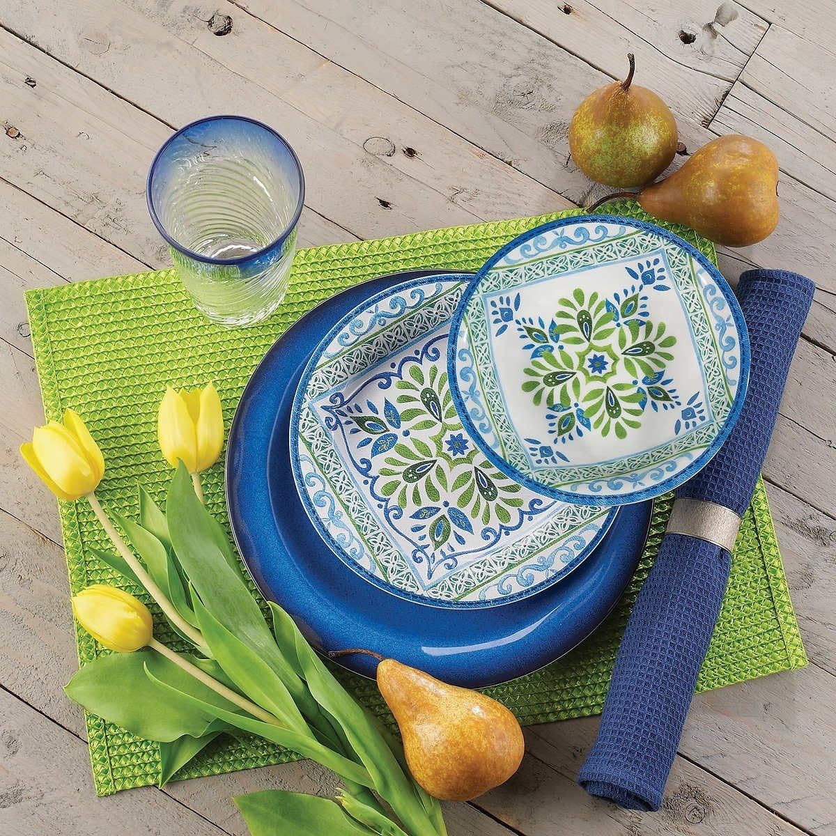 Melamine 12 Piece Dinnerware Set Blue Green