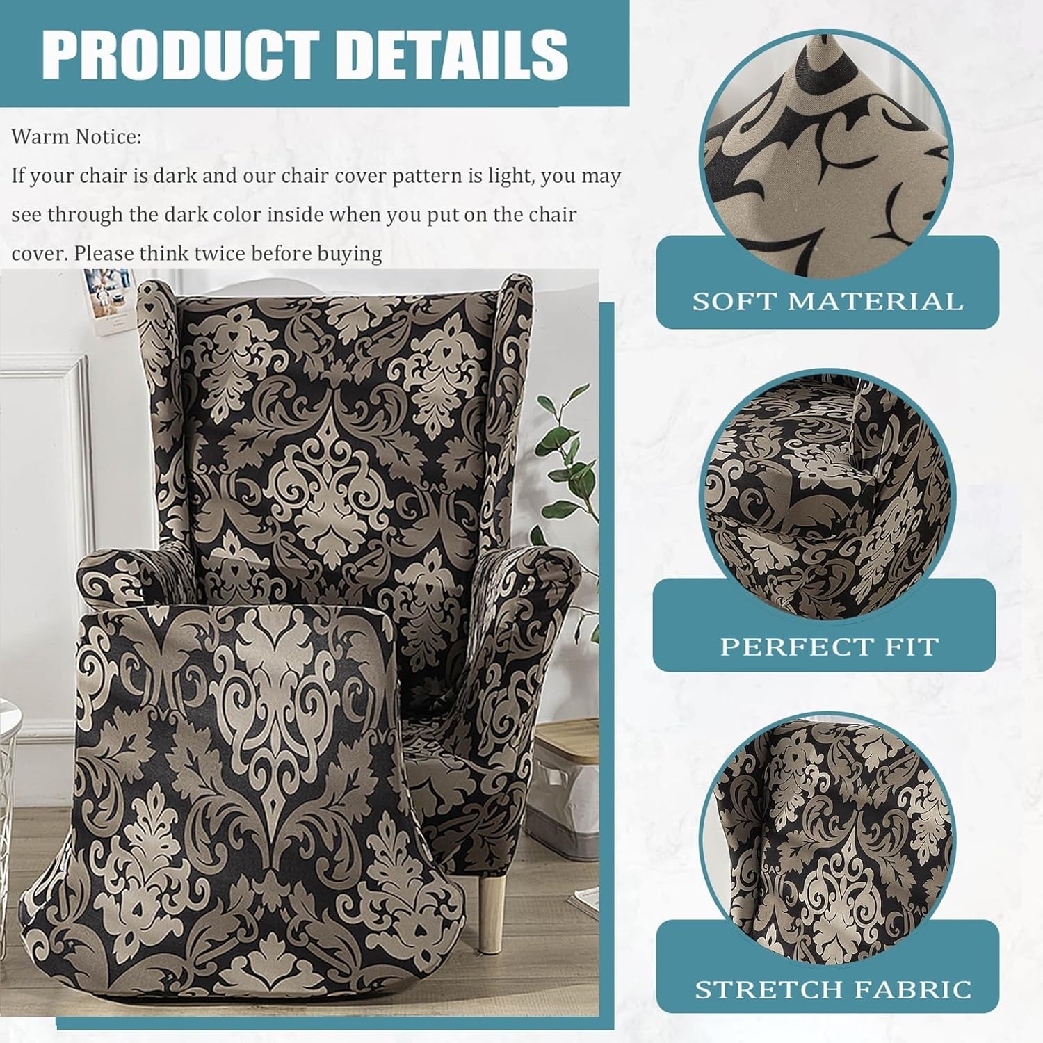 2-Piece Stretch Wingback Chair Covers - Brown