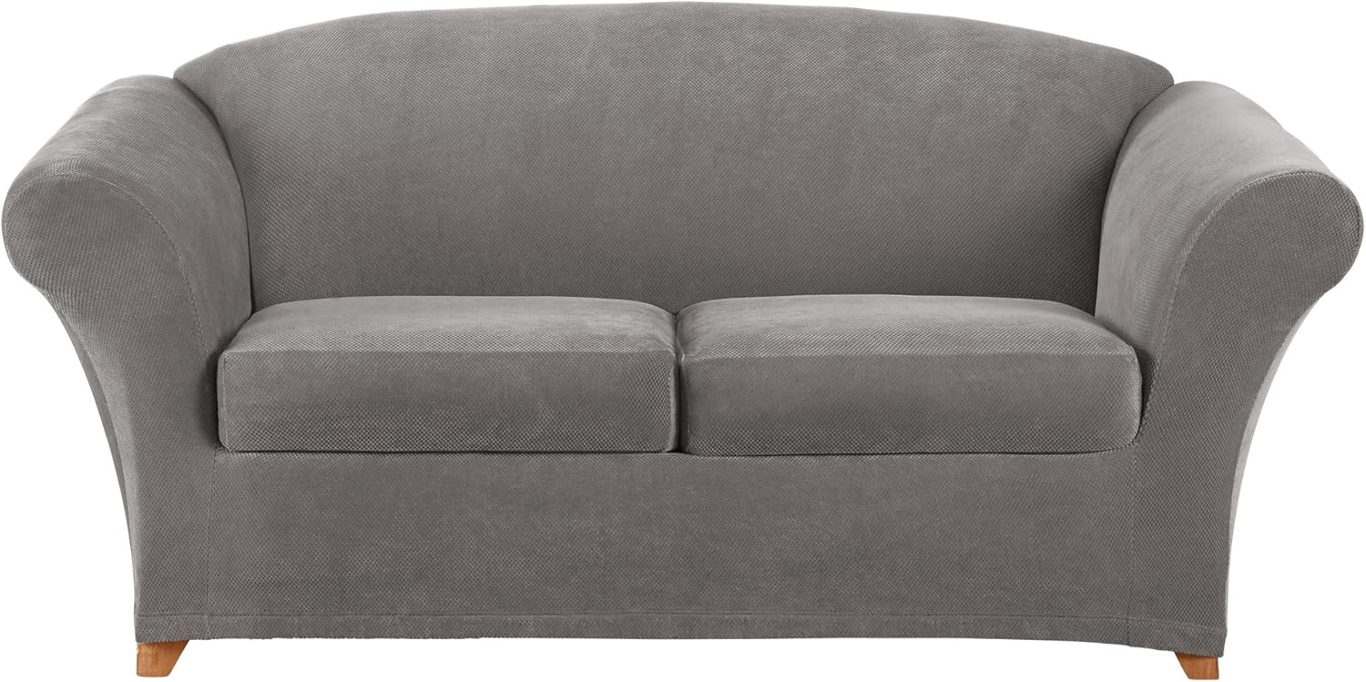 SureFit Stretch Pique 2-Seat Loveseat Covers - Flannel Gray