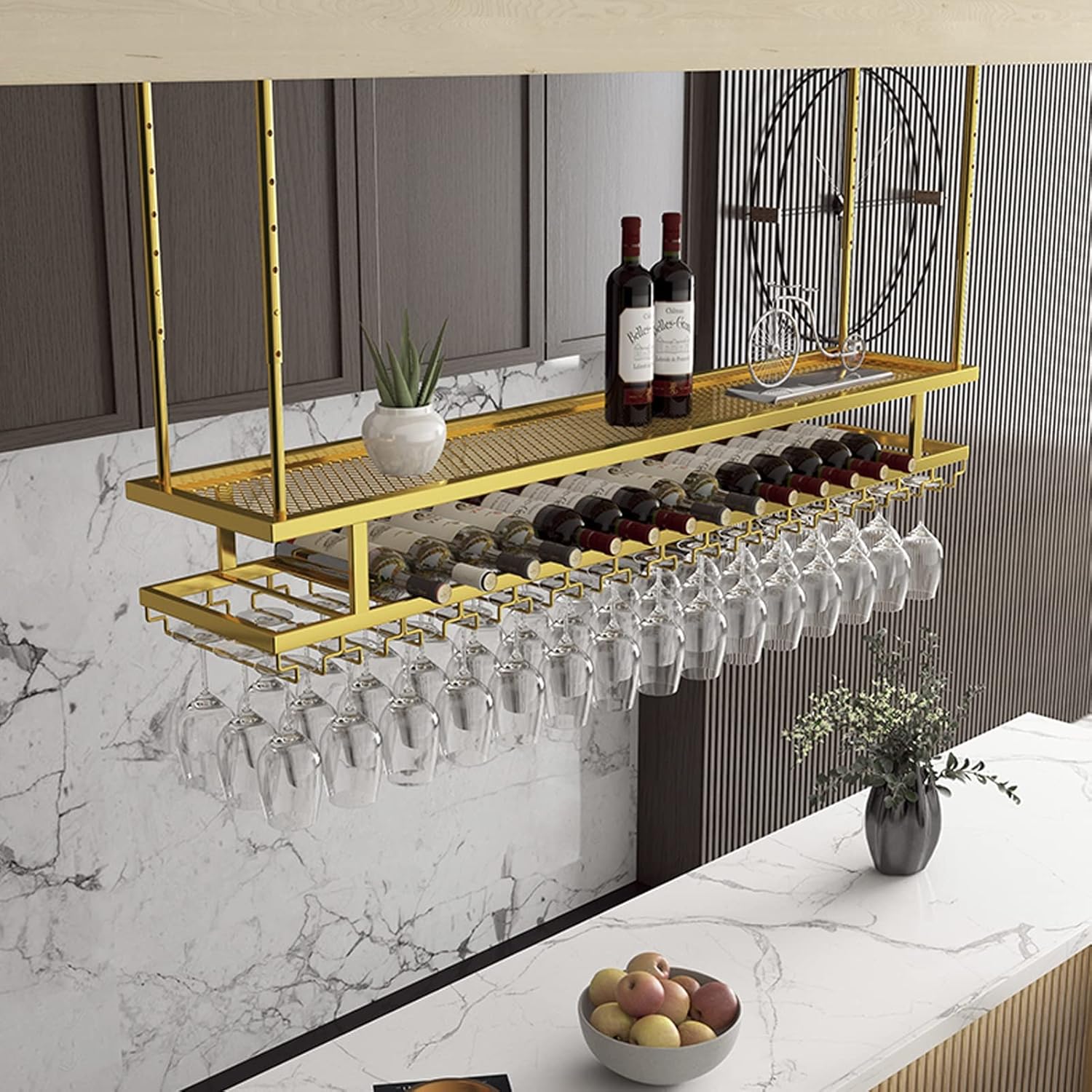 DASHADAO Ceiling Hanging Wine Glass Rack 2 Layer