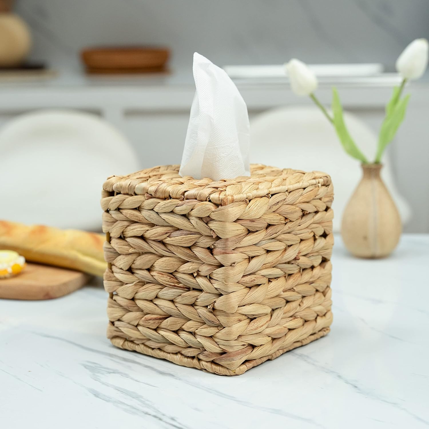KOLWOVEN Tissue Box Holder Square Wicker