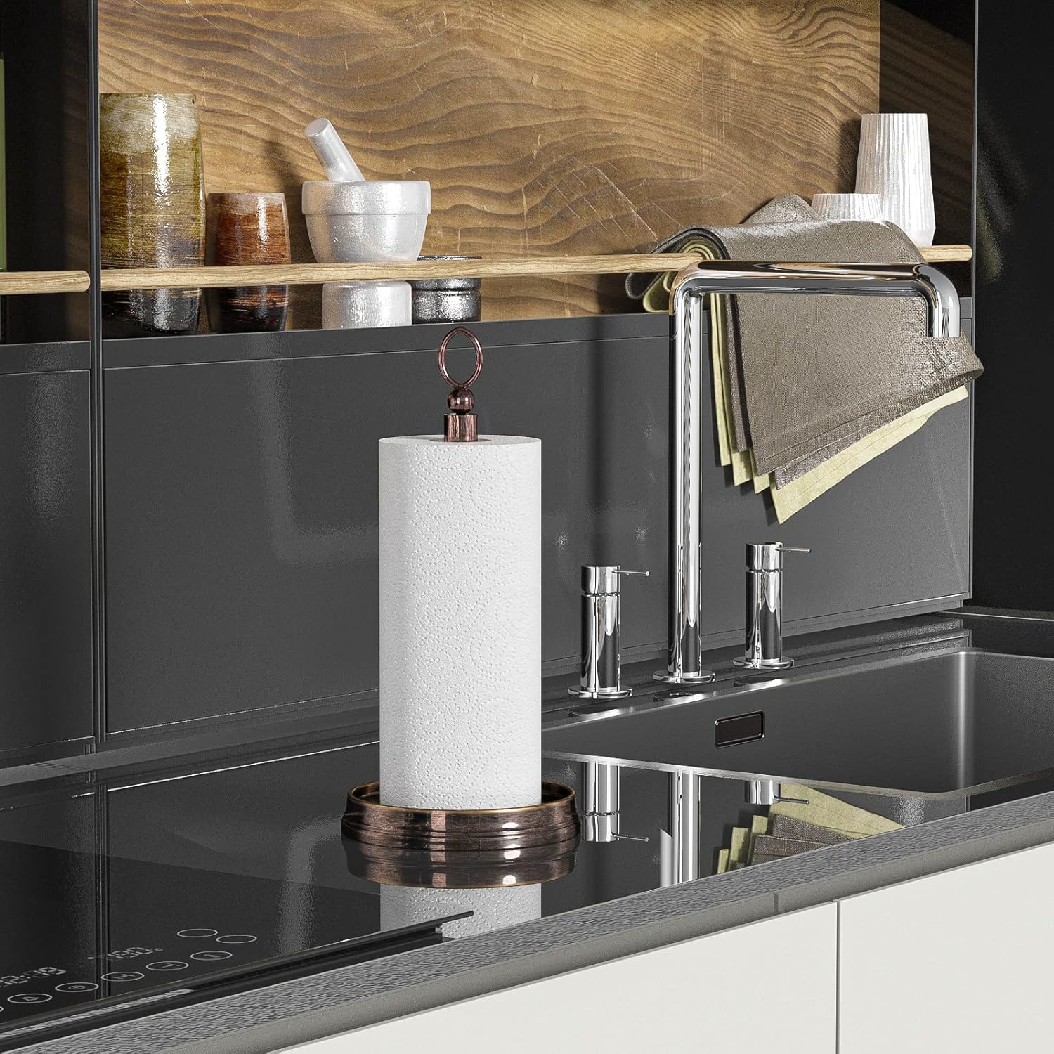 Stylish Paper Towel Holder with Weighted Base Black Oil Rubbed Bronze