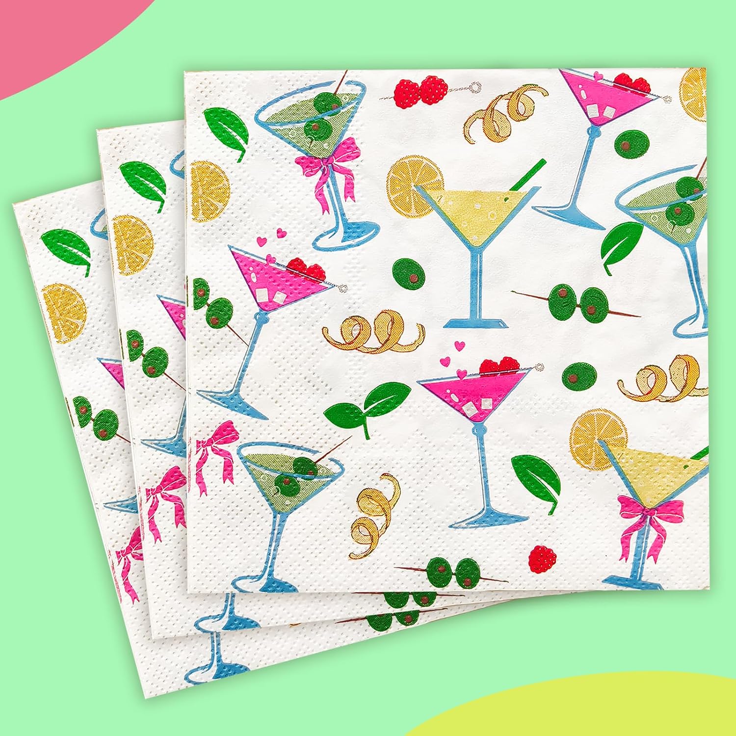Martini Party Decorations Cocktail Napkins 52 Pack 5x5 Folded