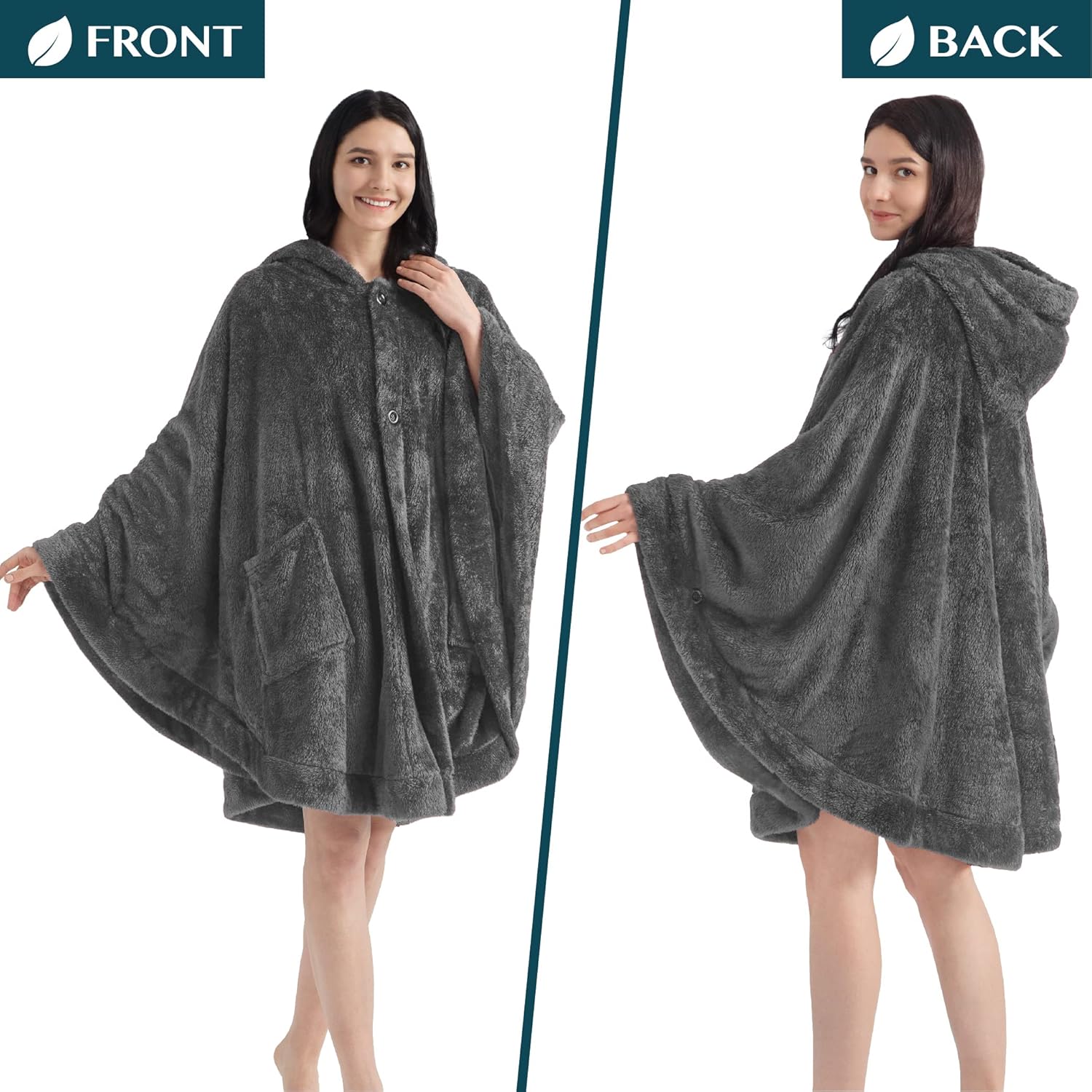 PAVILIA Dark Gray Hooded Blanket Poncho for Women