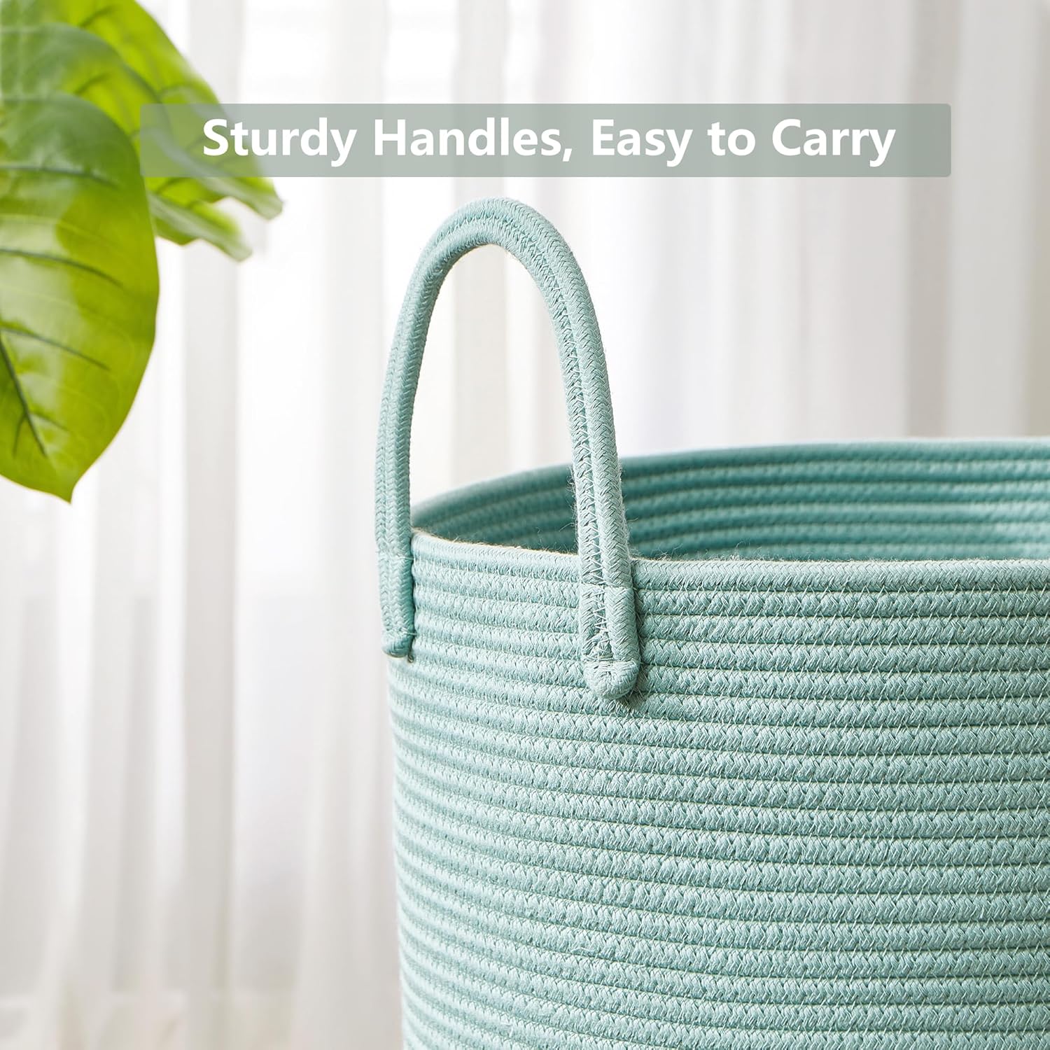 15Dx20H Inches Tall Green Cotton Rope Laundry Basket