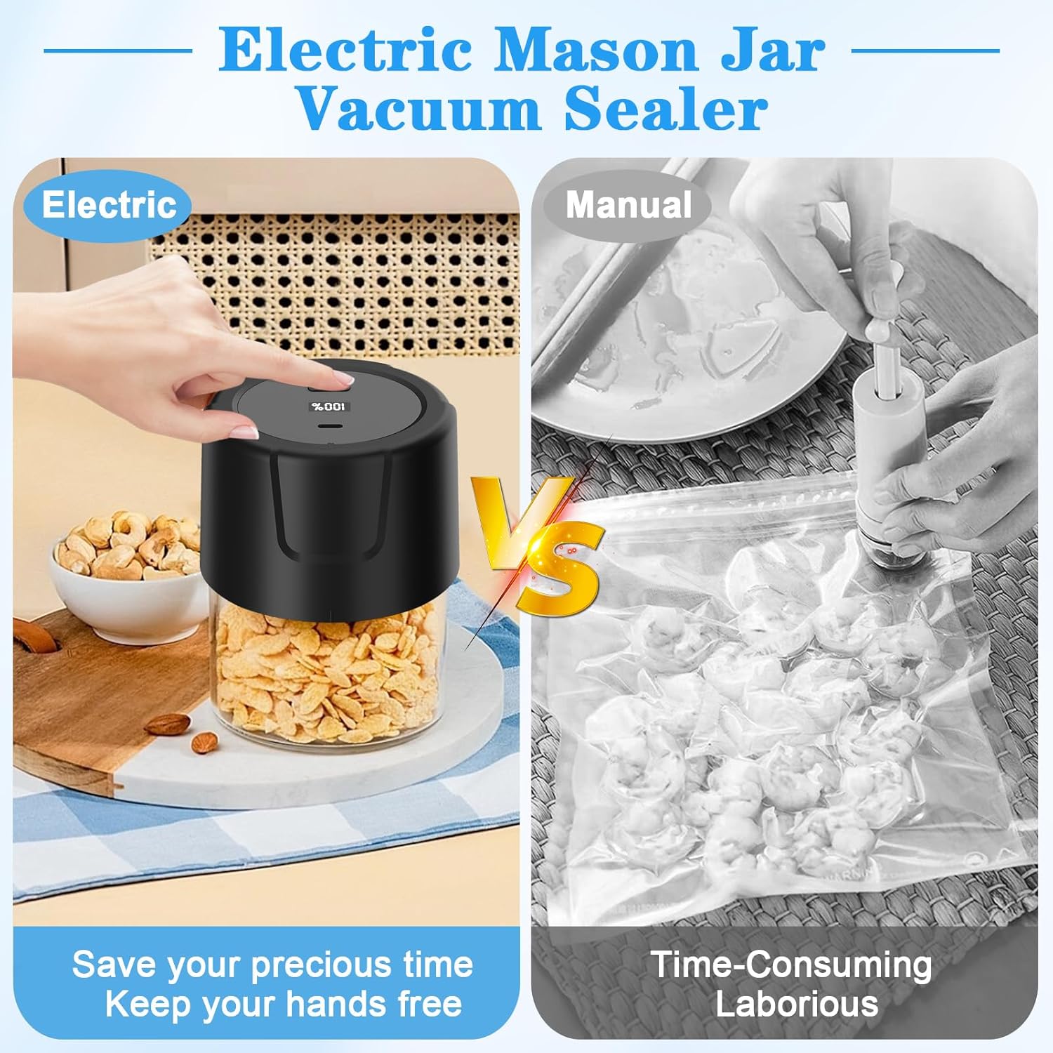 Electric Mason Jar Vacuum Sealer with 5 Regular 5 Wide Mouth Lids