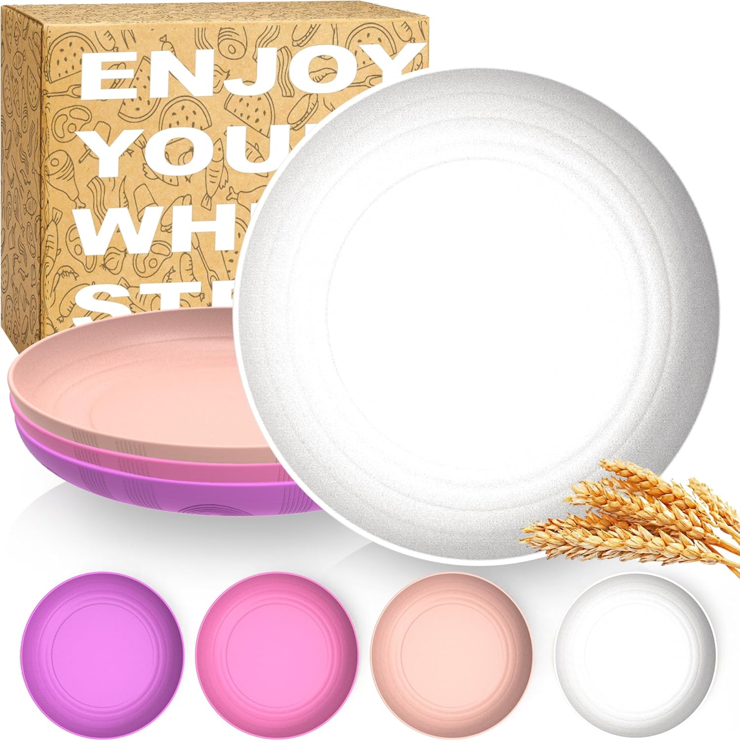Perlapoc 10 Inch Wheat Straw Plates Set 4 pcs Flower