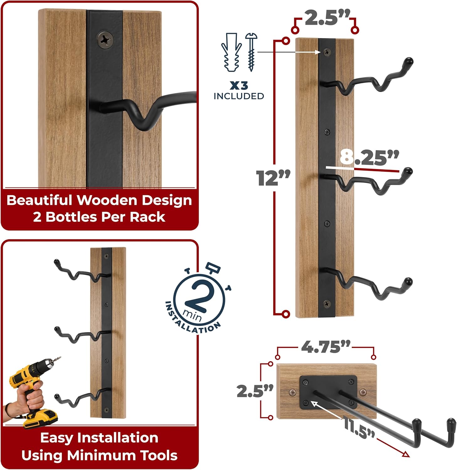 Sorbus Wall Mounted Wine Rack Stemware Set